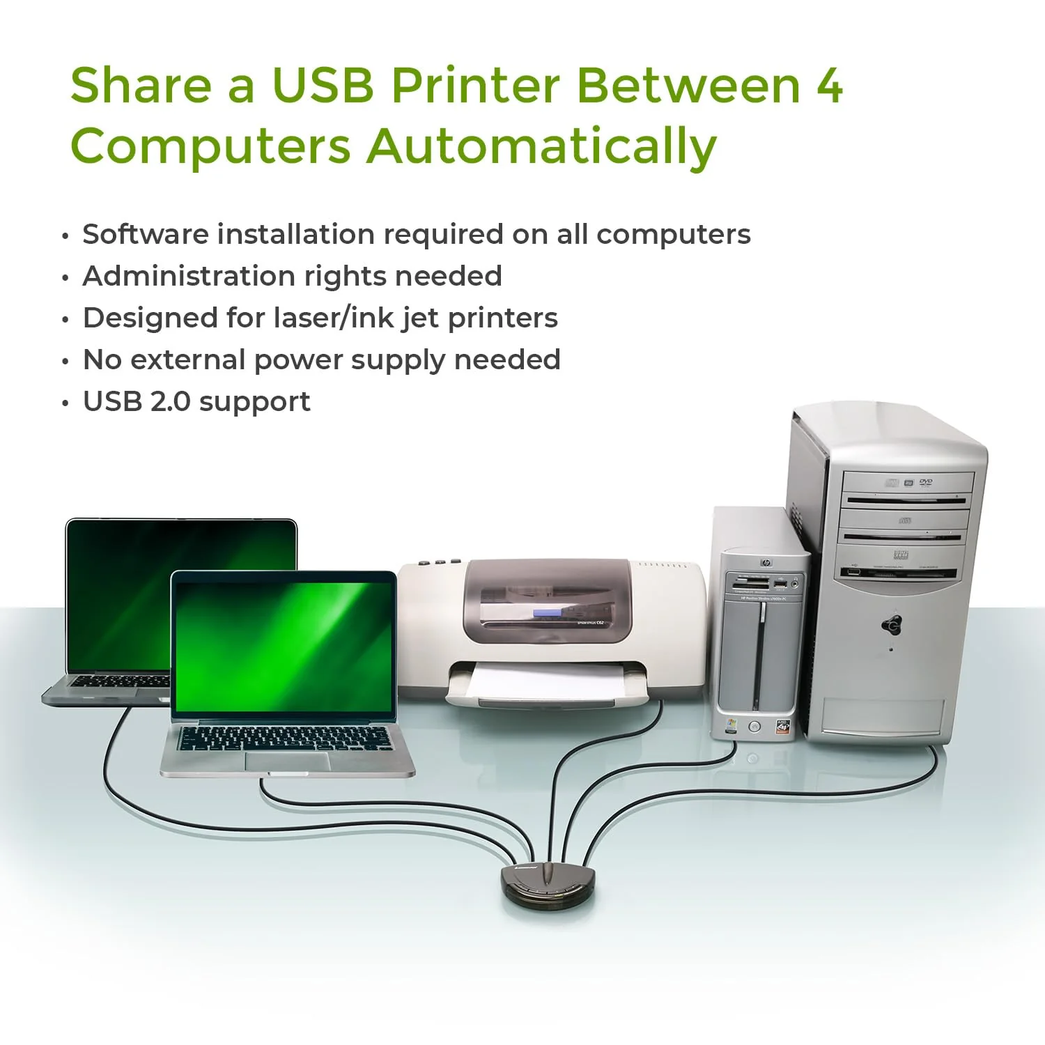 IOGEAR 4-Port USB 2.0 Automatic Printer Switch, GUB431 4 Computer - Image 4