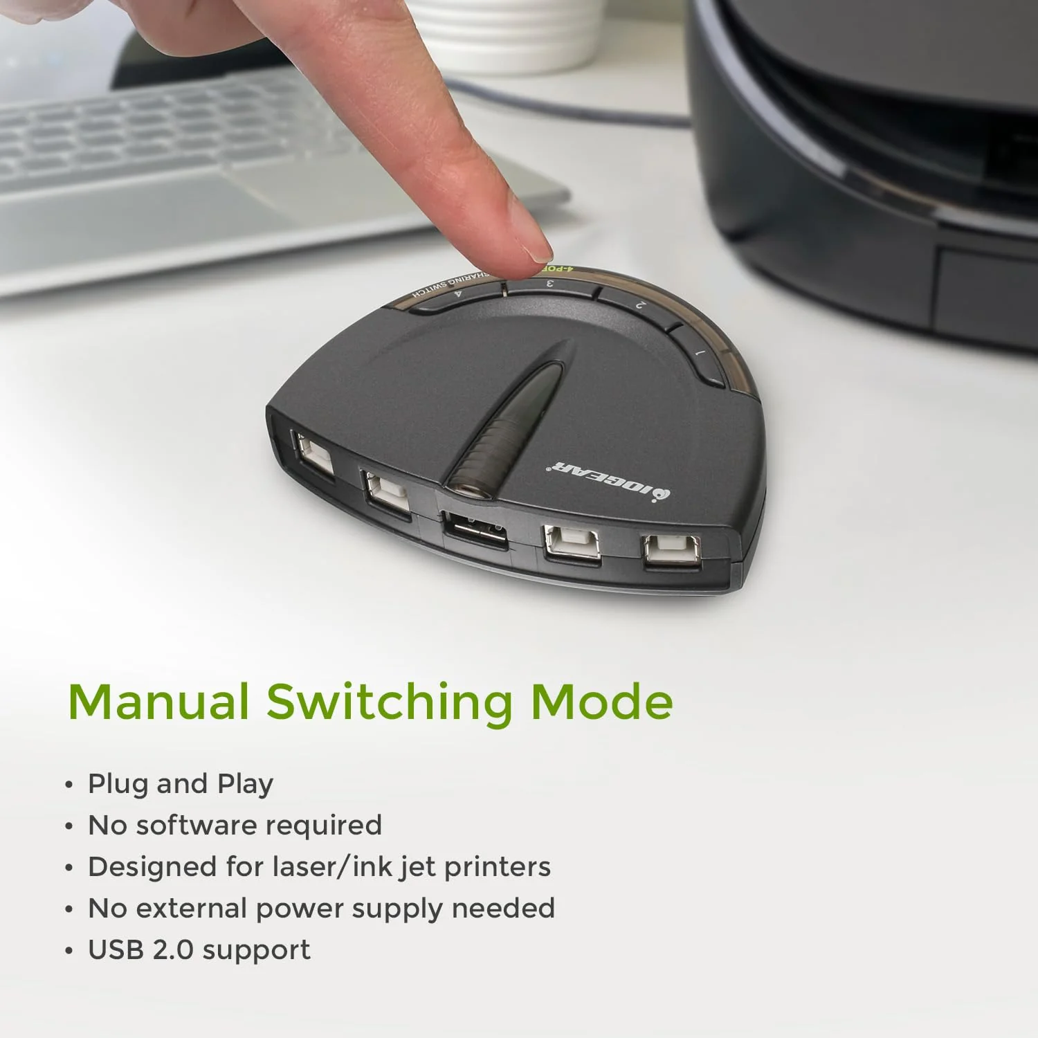 IOGEAR 4-Port USB 2.0 Automatic Printer Switch, GUB431 4 Computer - Image 5