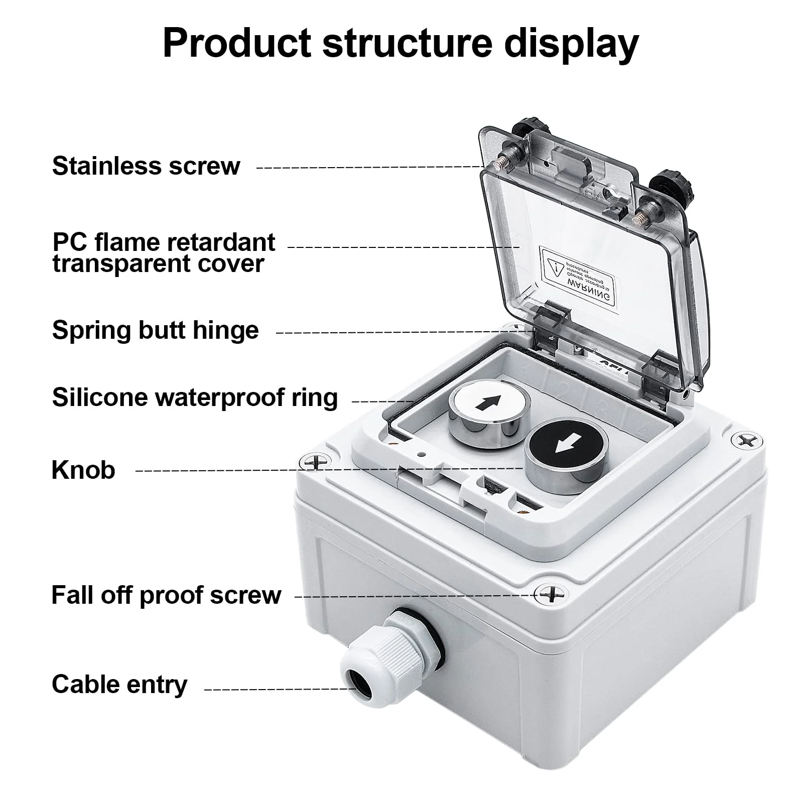 IP67 Button Switch Outdoor Waterproof Box 2 Push Button White Up Black Down Button with Protective Cover Anti-misoperation Switch(AC/DC 6A-110V/3A-240V/2.5A-380V) 2 Buttons-White Up & Black Down Self-Resetting - Image 2