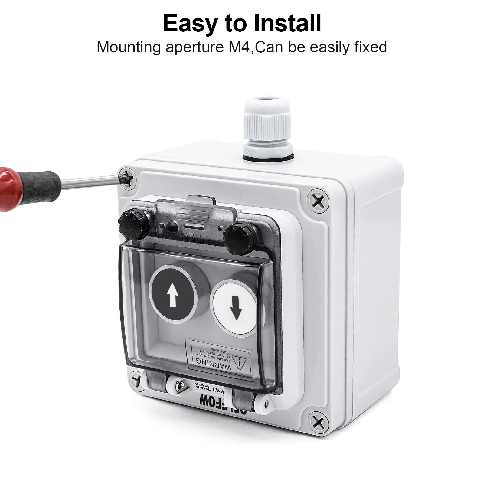 IP67 Button Switch Outdoor Waterproof Box 2 Push Button White Up Black Down Button with Protective Cover Anti-misoperation Switch(AC/DC 6A-110V/3A-240V/2.5A-380V) 2 Buttons-White Up & Black Down Self-Resetting - Image 4