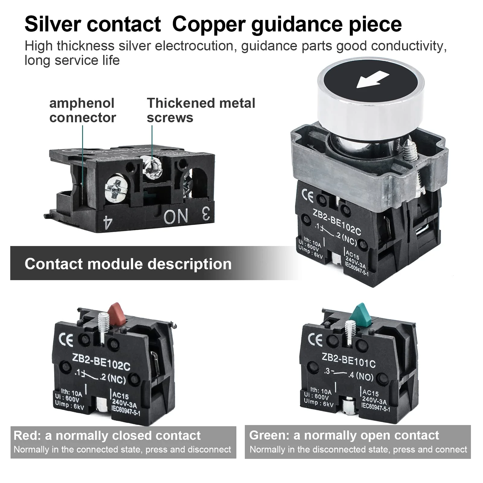 IP67 Button Switch Outdoor Waterproof Box 2 Push Button White Up Black Down Button with Protective Cover Anti-misoperation Switch(AC/DC 6A-110V/3A-240V/2.5A-380V) 2 Buttons-White Up & Black Down Self-Resetting - Image 5