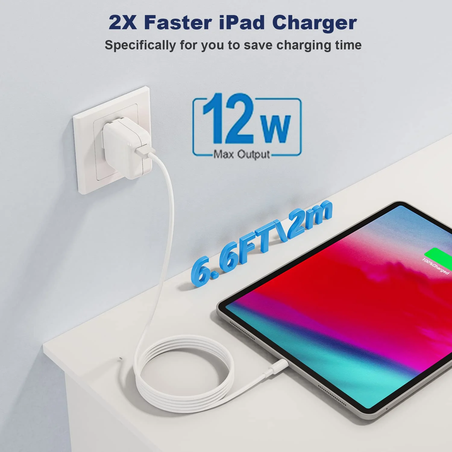 iPad iPhone Charger Fast Charging [ Apple Certified ] 2Set 6FT USB to Lightning Cable iPad Cord with 12W Foldable Block iPhone Charging Travel Wall Plug Compatible with iPad, iPad Pro, iPad Air,iPhone - Image 2