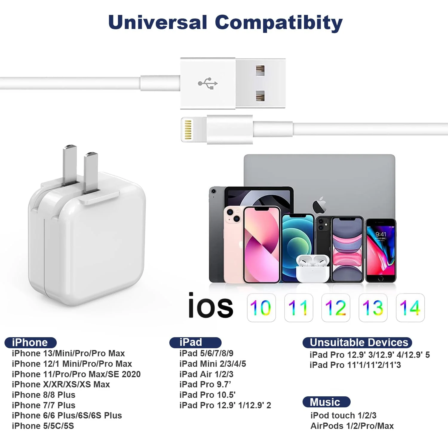 iPad iPhone Charger Fast Charging [ Apple Certified ] 2Set 6FT USB to Lightning Cable iPad Cord with 12W Foldable Block iPhone Charging Travel Wall Plug Compatible with iPad, iPad Pro, iPad Air,iPhone - Image 7