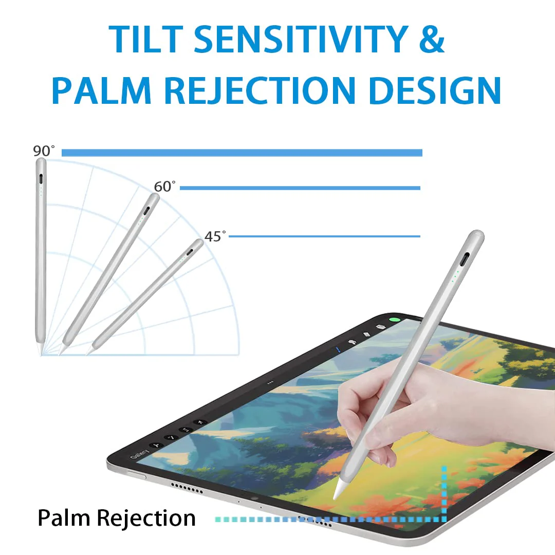 iPad Pencil 2nd Generation with Palm Rejection & Tilt Sensitive Apple Pen 1st Gen Compatible with iPad 10/9/8/7/6th iPad Pro 11/12.9 Inch iPad Air 5/4/3rd iPad Mini 6/5th Gen-Silver Silver - Image 3