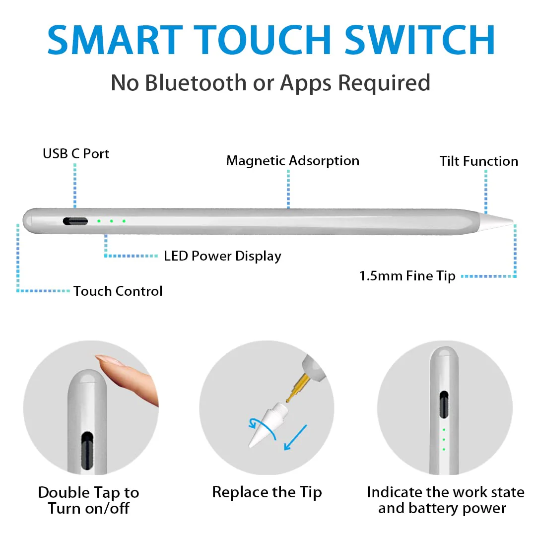 iPad Pencil 2nd Generation with Palm Rejection & Tilt Sensitive Apple Pen 1st Gen Compatible with iPad 10/9/8/7/6th iPad Pro 11/12.9 Inch iPad Air 5/4/3rd iPad Mini 6/5th Gen-Silver Silver - Image 4