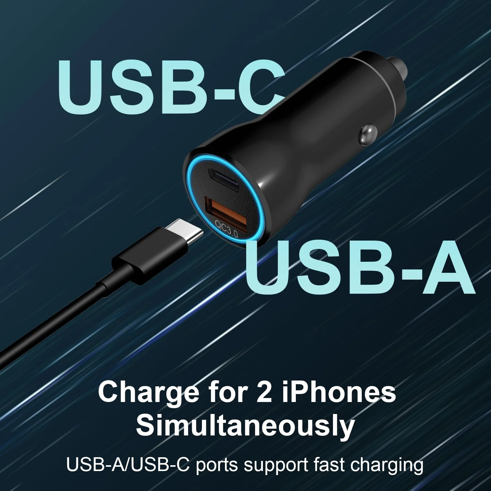 iPhone 16 15 Car Charger, [Apple MFi Certified] USB C Car Charger 43W Fast Charging with 3.3 FT USB C to USB C Cable, PD USB-C & QC 3.0 USB Car Adapter for iPhone 16 15 Pro Max Plus Black 1 Pack - Image 5