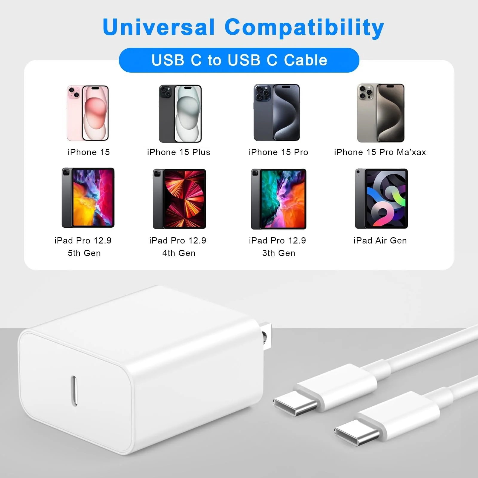 iPhone 16 15 Charger Fast Charging 10 FT, 2 Pack 20W USB C Wall Charger with 10FT Long Type C Charger Fast Charging Cable for iPhone 16/16 Plus/16 Pro/16 Pro Max/15/15 Pro/15 Pro Max/15 Plus White 10FT C - Image 4