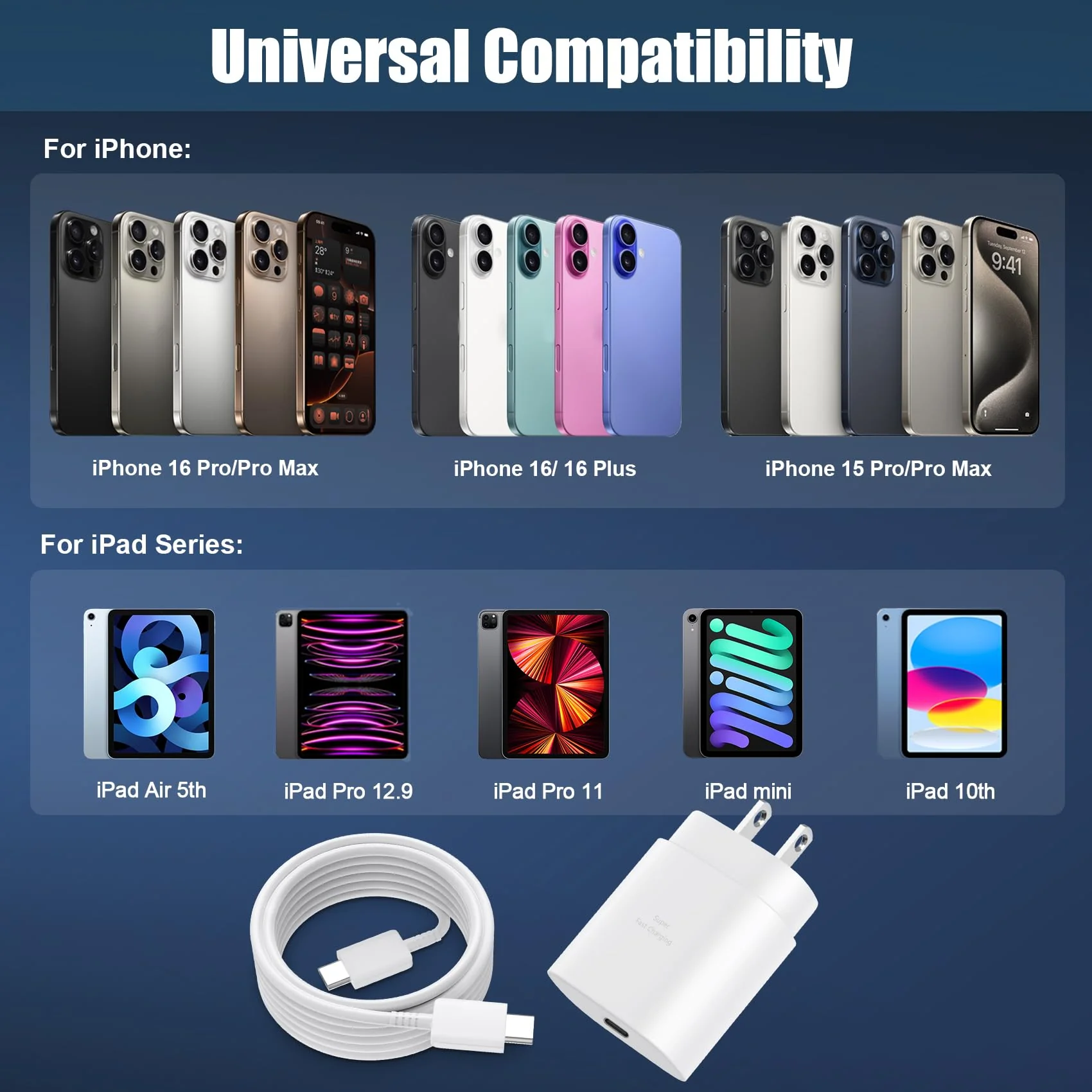 iPhone 16 15 Pro Max Charger Fast Charging, 30W USB C iPhone 15 16 Pro Max Fast Charger Block with 10FT Long USB C Charging Cable for iPhone 16 Pro Max/16 Pro/15 Pro Max,iPad,Samsung Galaxy S24 Ultra White - Image 5