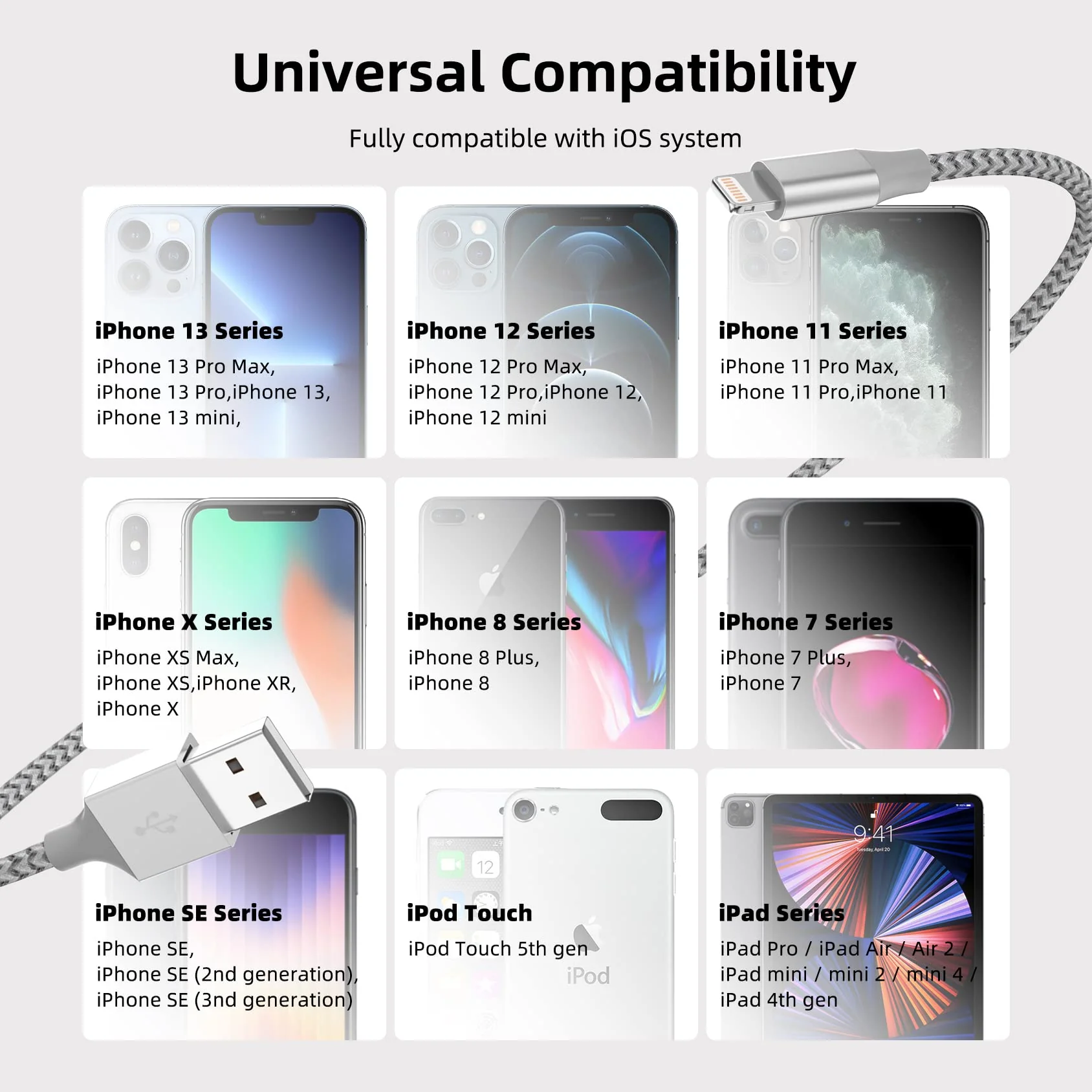 iPhone Charger 3 Pack 10 ft Apple MFi Certified Lightning Cable Nylon Braided Cable iPhone Charger Fast Charging Cord Compatible with iPhone 13 12 11 Pro Max XR XS X 8 7 6 Plus SE iPad and More - Image 7
