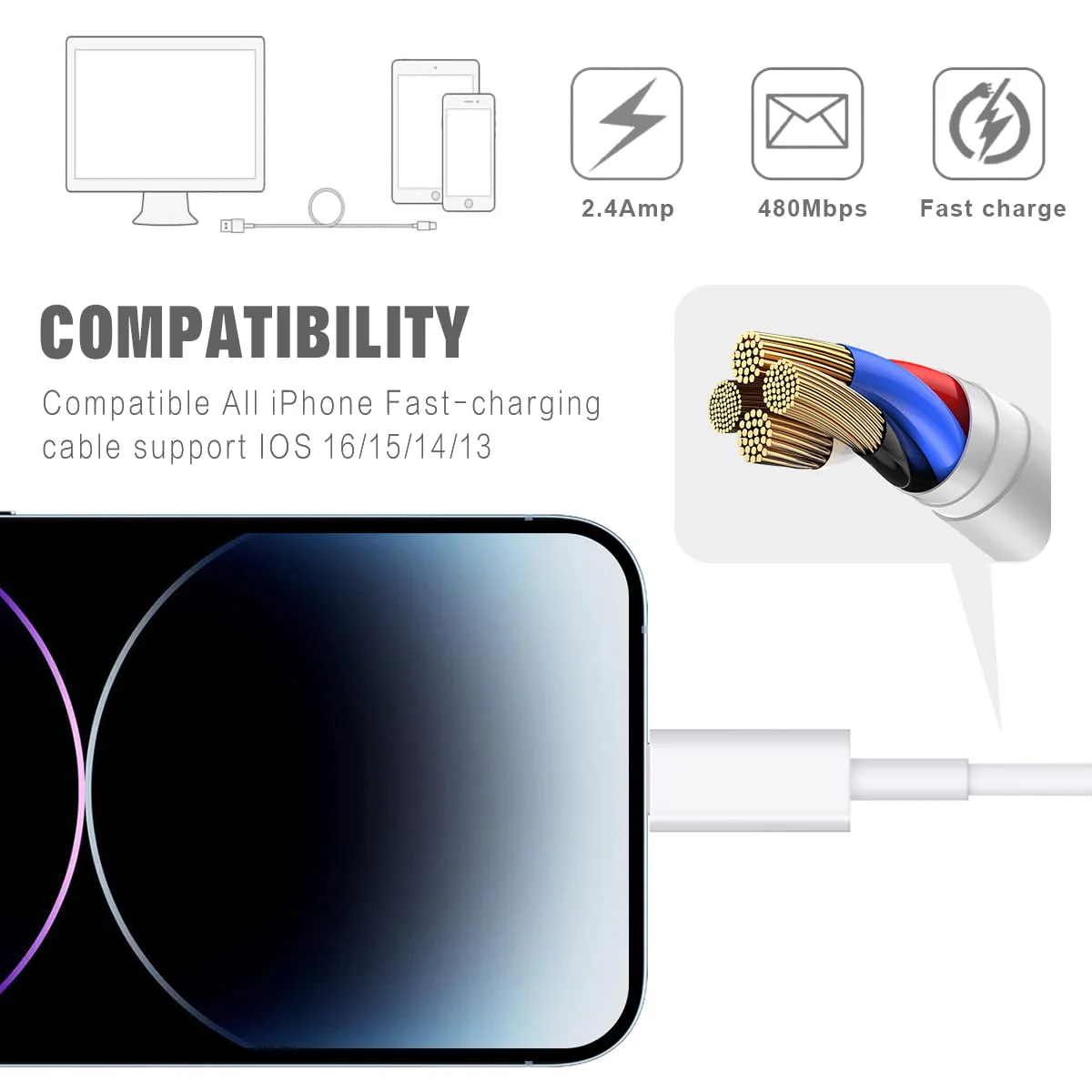 iPhone Charger, 5Pack(6/6/6/10/10FT) [Apple MFi Certified] Apple Charging Cables Lightning Cable Fast iPhone Charging Cord for iPhone 14/13/12/11/11Pro/11Max/ X/XS/XR/XS 6/6/6/10/10FT - Image 5