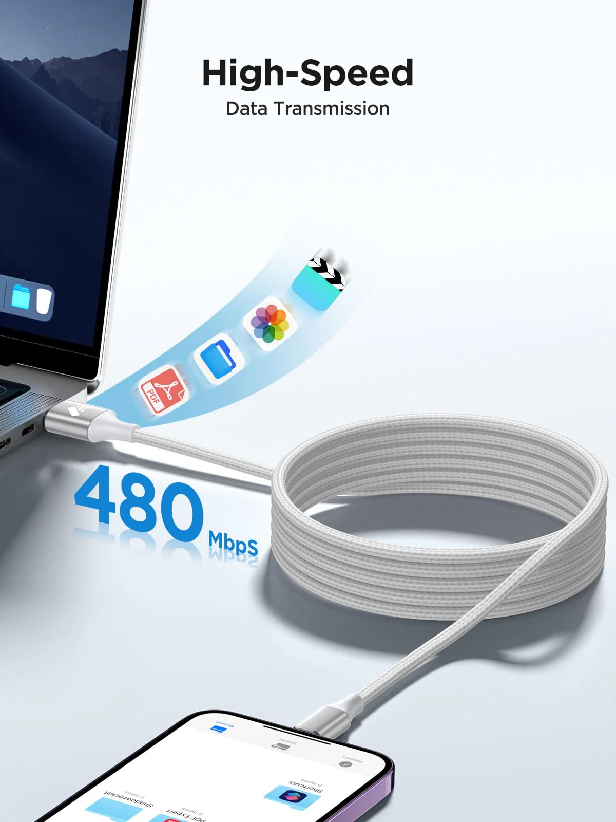 iPhone Charger [Apple MFi Certified] 6FT iPhone Charger Cord Fast Charging USB to Lightning Cable Braided USB iPhone Cable Cord Compatible with iPhone 14 13 12 11 Pro Max XR XS X 8 7 6 Plus SE, iPad iPhone Charger 6FT White - Image 4