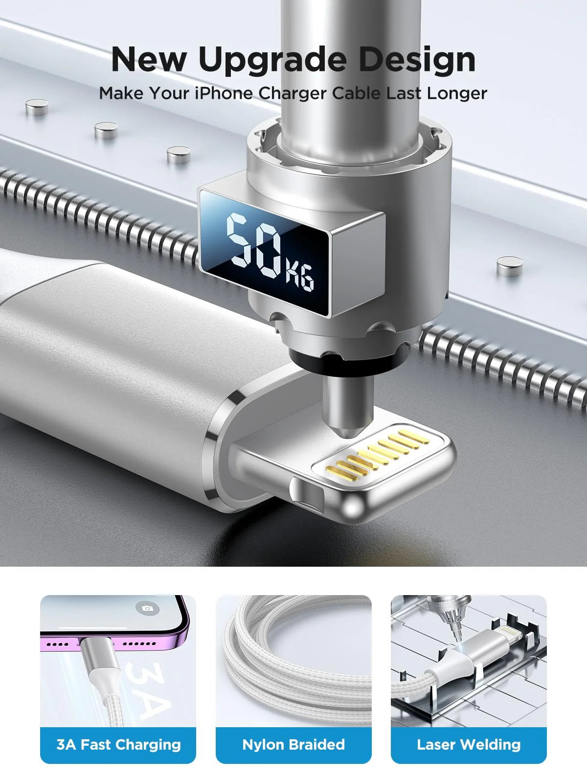 iPhone Charger [Apple MFi Certified] 6FT iPhone Charger Cord Fast Charging USB to Lightning Cable Braided USB iPhone Cable Cord Compatible with iPhone 14 13 12 11 Pro Max XR XS X 8 7 6 Plus SE, iPad iPhone Charger 6FT White - Image 5