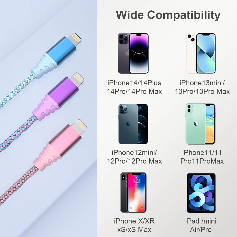 iPhone Charger Fast Charging 3pack 6FT Apple MFi Certified Lightning Cable Nylon Braided iPhone Charger Cord Compatible with iPhone 14/13/12/11 Pro Max/XS MAX/XR/XS/X/8/7 Plus iPad AirPods - Image 7