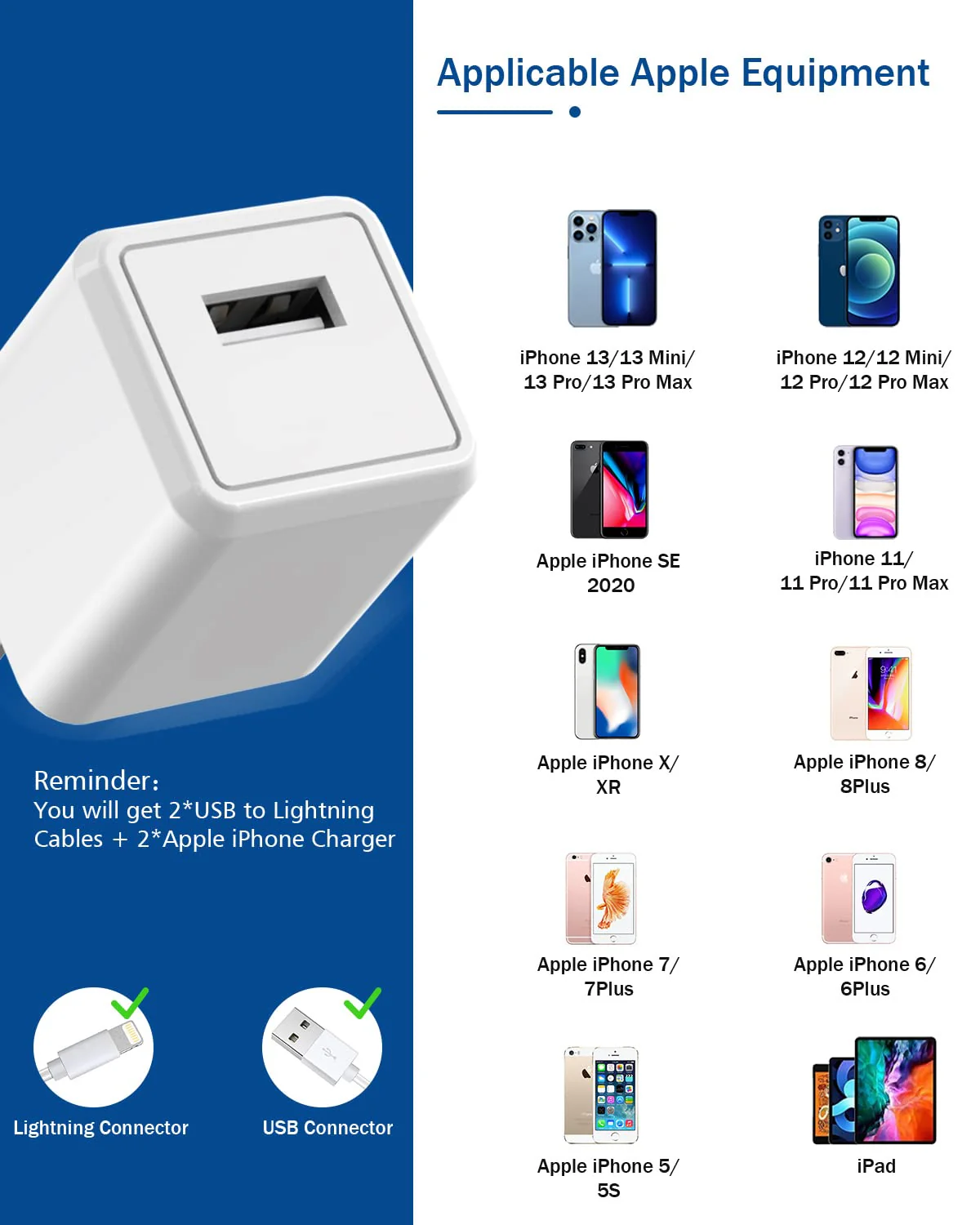 iPhone Charger,Long 6FT iPhone Charger 2Pack iPhone Cord 6feet USB to Lightning Cable Quick Fast Charging Data Sync Cord USB Wall Charger Block Adapter for iPhone 14/13/12/11/XS/XR/X/8/7/5/SE2022/iPad - Image 6