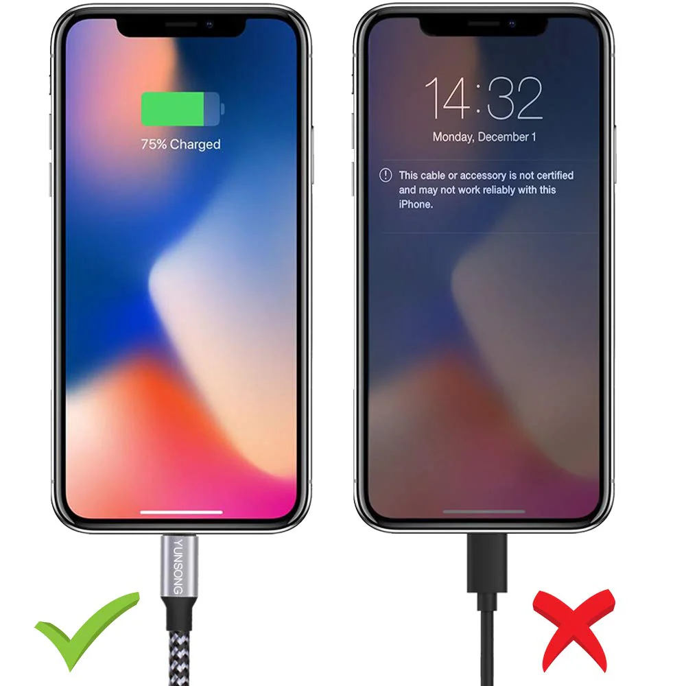iPhone Charger, YUNSONG 3Pack 6FT Nylon Braided Lightning Cable Fast Charging High Speed Data Sync USB Cord Compatible with iPhone 13 12 11 Pro Max XS XR X 8 7 6S 6 Plus SE 5S Grey - Image 5