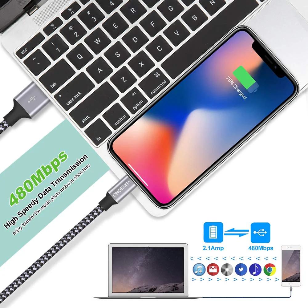 iPhone Charger, YUNSONG 3Pack 6FT Nylon Braided Lightning Cable Fast Charging High Speed Data Sync USB Cord Compatible with iPhone 13 12 11 Pro Max XS XR X 8 7 6S 6 Plus SE 5S Grey - Image 6