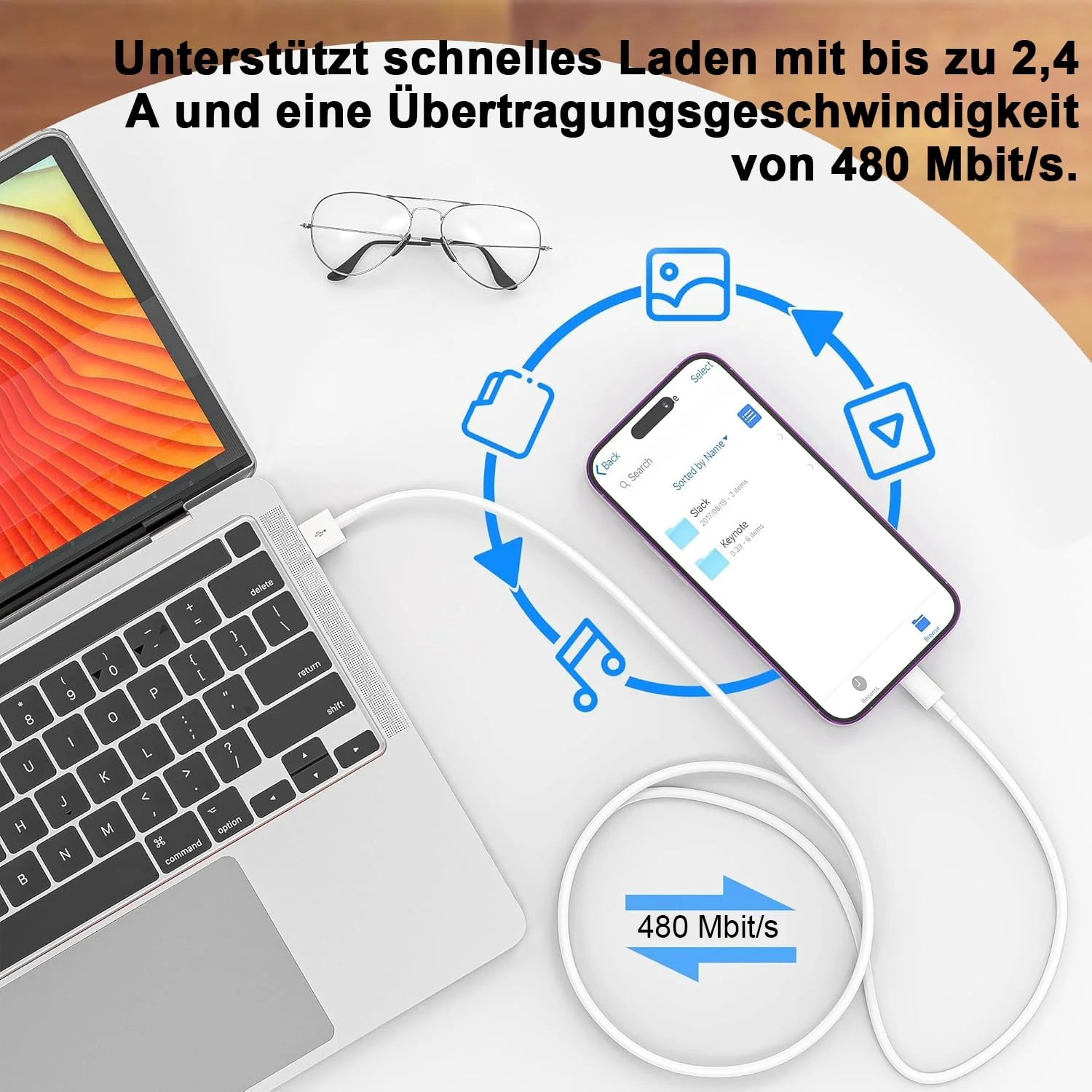 iPhone Charging Cable 2 Pack 1 M + 2 M USB to Lightning Cable MFi Certified for Apple Original Fast Charging Cable, for iPhone 14/13/12/11/Pro/ProMax/Mini/XS/XR/MAX/X/8/7/6/6s/Plus/SE/iPad Mini White - Image 4