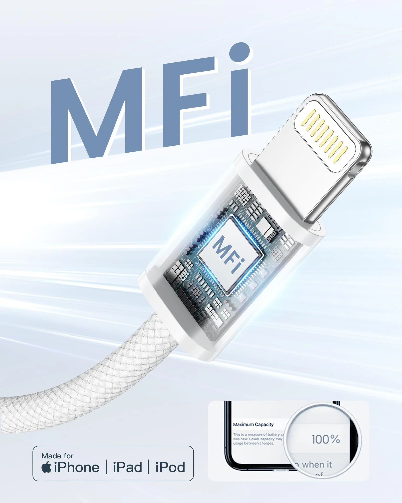 iPhone Charging Cable Lightning Cable 2 Pack 1 m, MFi Certified iPhone Fast Charging Cable USB to Lightning Cable for iPhone 14 13 12 11 Pro Max Mini XS XR X 8 8 Plus 7 6 6s Plus SE2020 1 m + 1 m White - Image 3