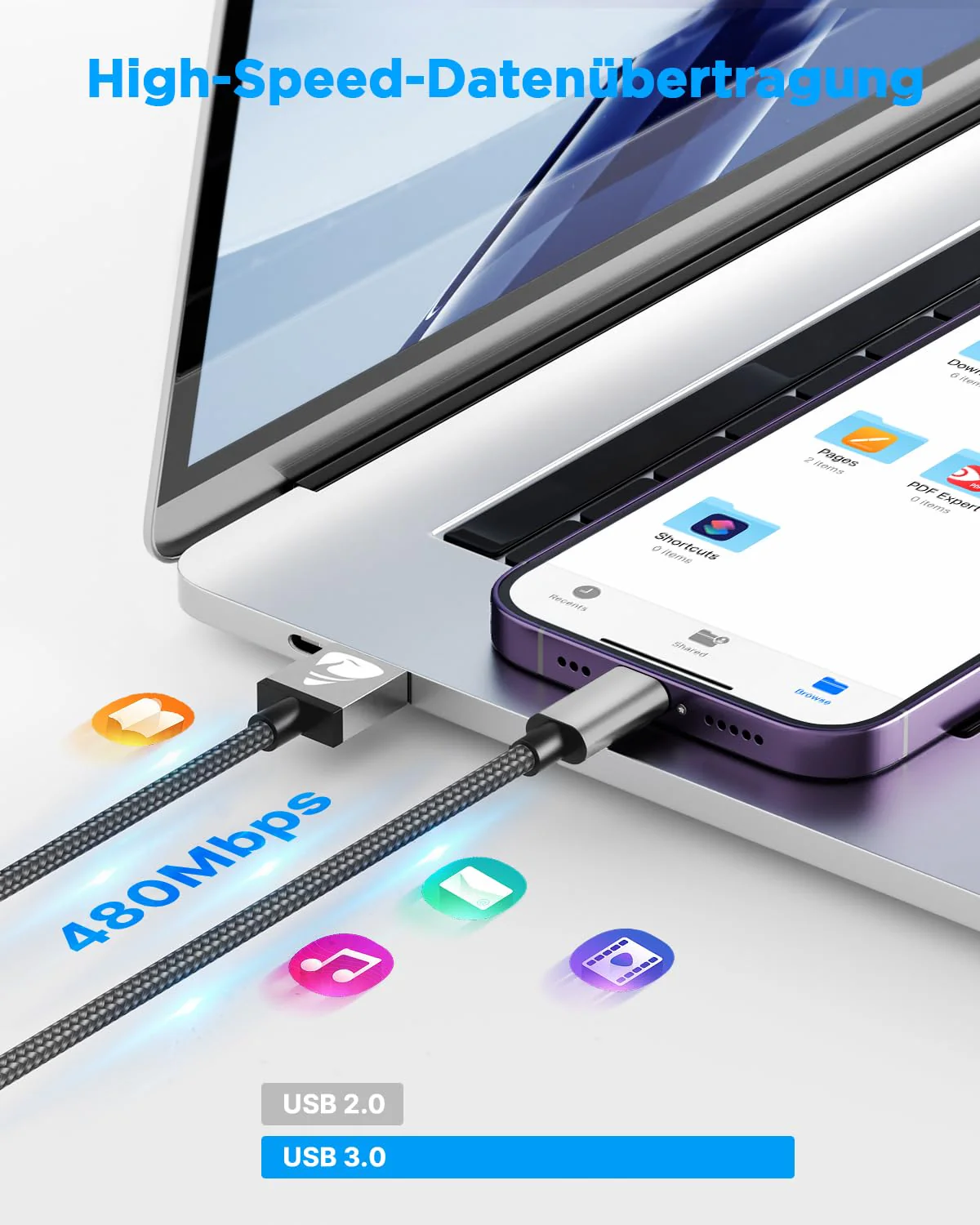 iPhone Charging Cable, Lightning Cable, 3M Charging Cable, iPhone Cable, MFi Certified iPhone Fast Charging Cable, Nylon Fast USB Lightning Cable for iPhone 14 13 12 11 Pro Max Mini XS XR X 8 7 6 6s 3 metres grey - Image 5