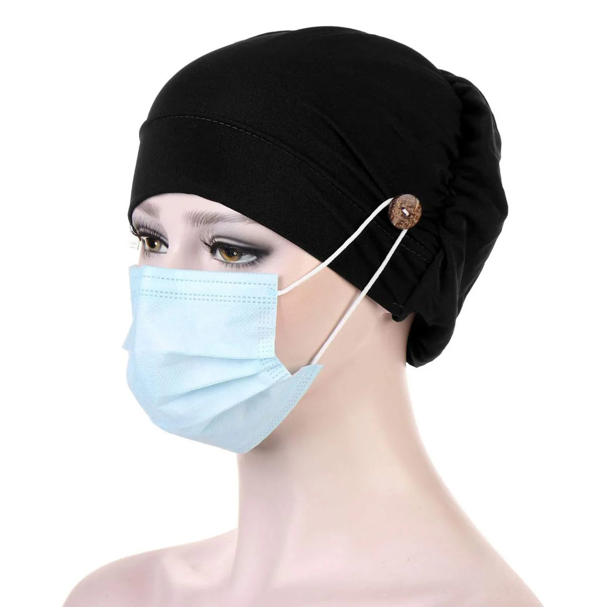 iplusmile Chemotherapy Hat with Buttons Turbans Hat Chemo Hat Headwear Sleep Cap Headwrap Cancer Slouchy Hat Peeling Hat Bouffant Hats for Women Black M - Image 6