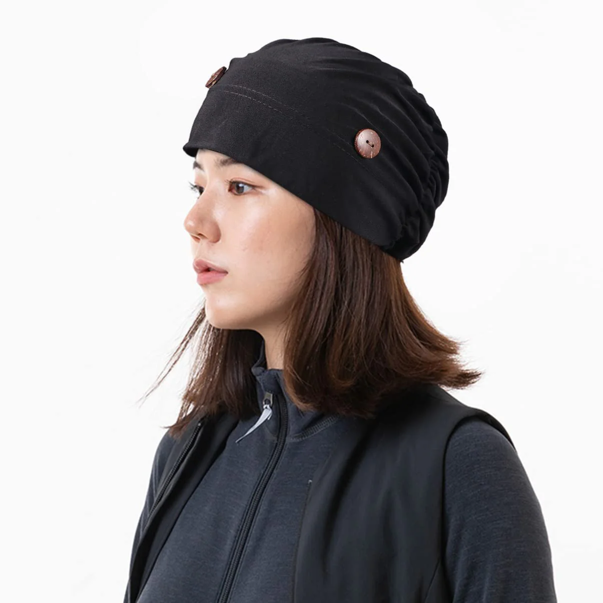iplusmile Chemotherapy Hat with Buttons Turbans Hat Chemo Hat Headwear Sleep Cap Headwrap Cancer Slouchy Hat Peeling Hat Bouffant Hats for Women Black M - Image 9