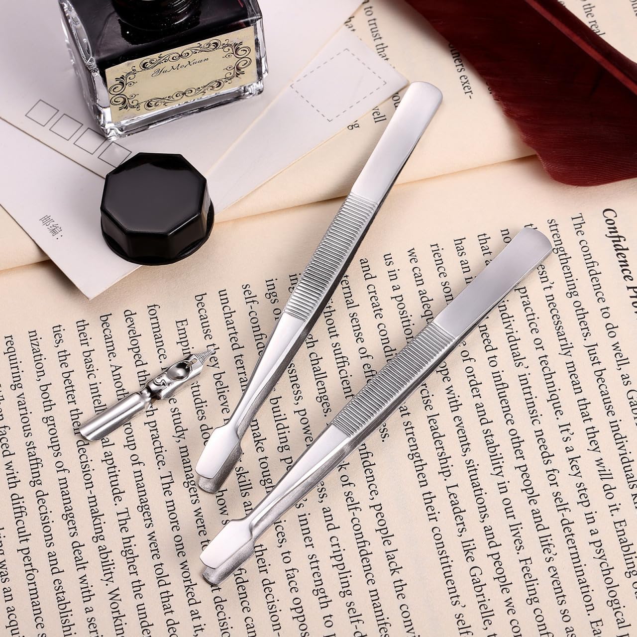 iplusmile Stamp Tweezers Set: 2 Pieces Stainless Steel Flat Wide Tweezers for Stamps, Photo Development, Craft Production - Image 3