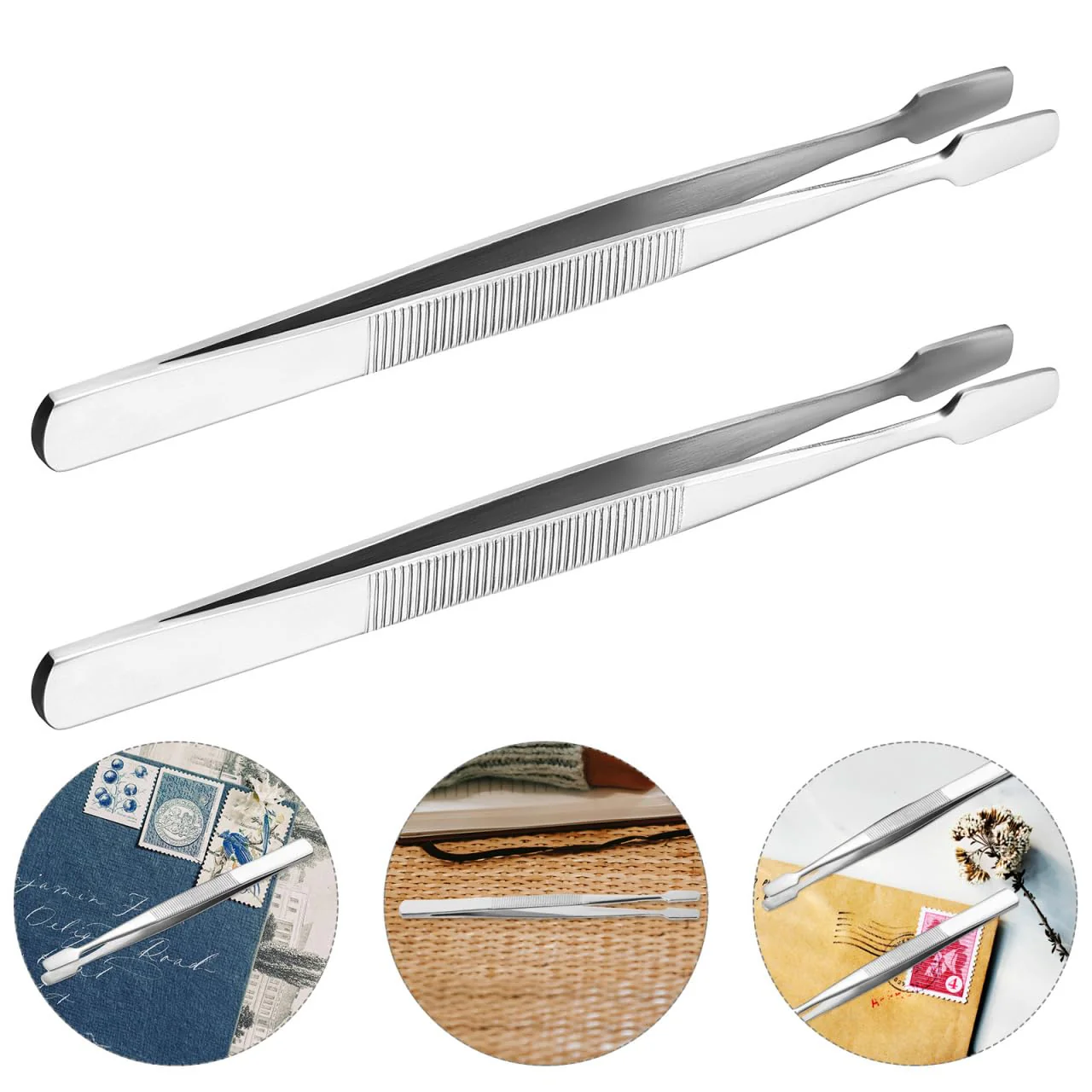 iplusmile Stamp Tweezers Set: 2 Pieces Stainless Steel Flat Wide Tweezers for Stamps, Photo Development, Craft Production - Image 9