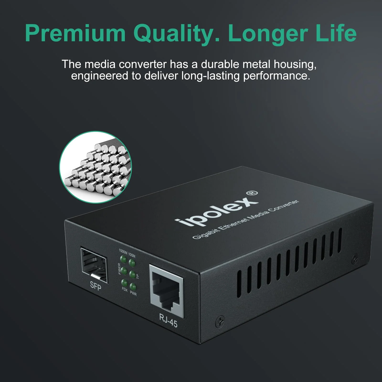 ipolex Gigabit Single-Mode LC Fiber to Ethernet Media Converter (SFP LX Modules Included),1.25G Fiber Media Converter, 1000Base-LX to 10/100/1000Base-TX, 1310nm, SMF, Transmission up to 20KM, 2 Pack Standard Kit #2: SFP 20km x2 - Image 5