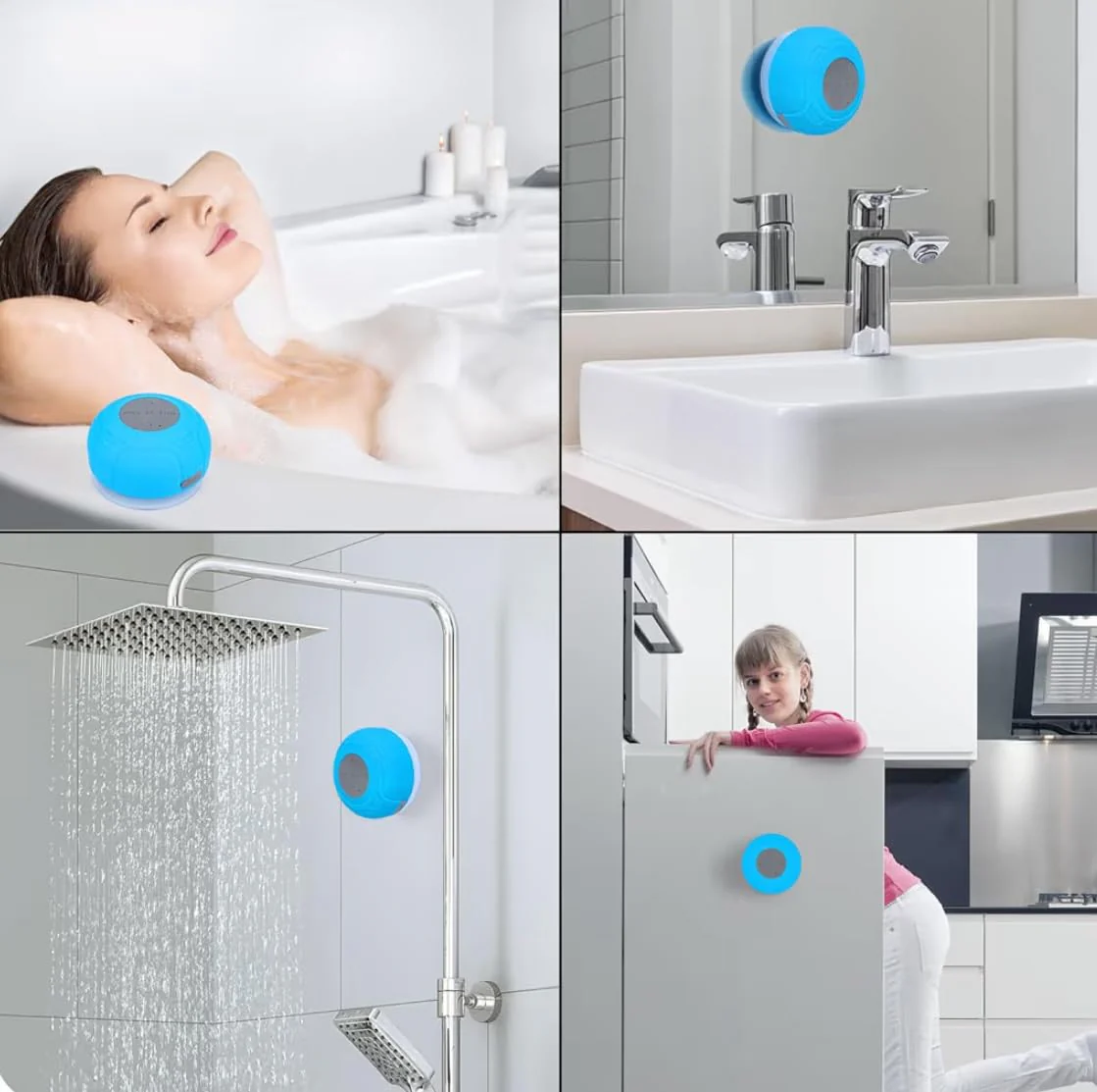 IPX4 Waterproof Bluetooth Shower Speaker, Portable Wireless Speaker with Suction Cup, Blue - Image 2