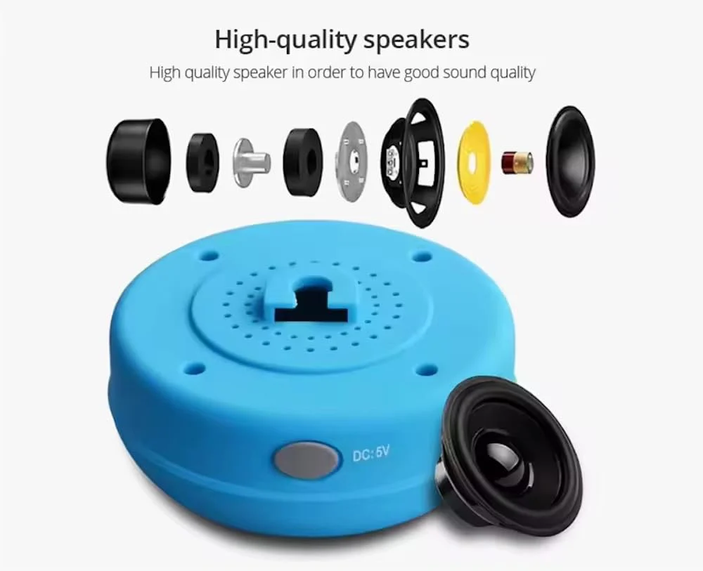 IPX4 Waterproof Bluetooth Shower Speaker, Portable Wireless Speaker with Suction Cup, Blue - Image 3