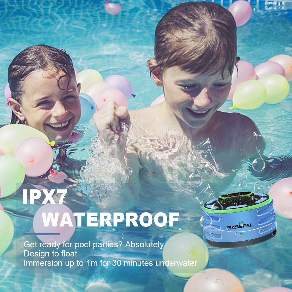IPX7 Waterproof Speaker, Bluetooth Portable Wireless Shower Speakers with LED Display, FM Radio, Suction Cup, Light Show, TWS, Loud Stereo Sound for Pool Beach Home Party Travel Outdoors BLUE - Image 2