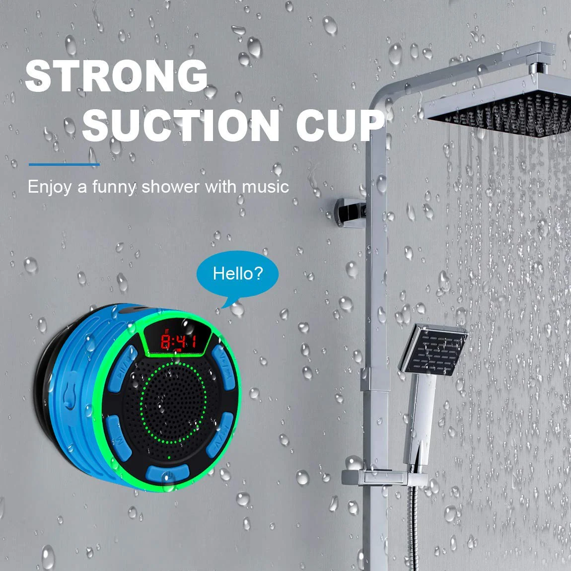 IPX7 Waterproof Speaker, Bluetooth Portable Wireless Shower Speakers with LED Display, FM Radio, Suction Cup, Light Show, TWS, Loud Stereo Sound for Pool Beach Home Party Travel Outdoors BLUE - Image 4