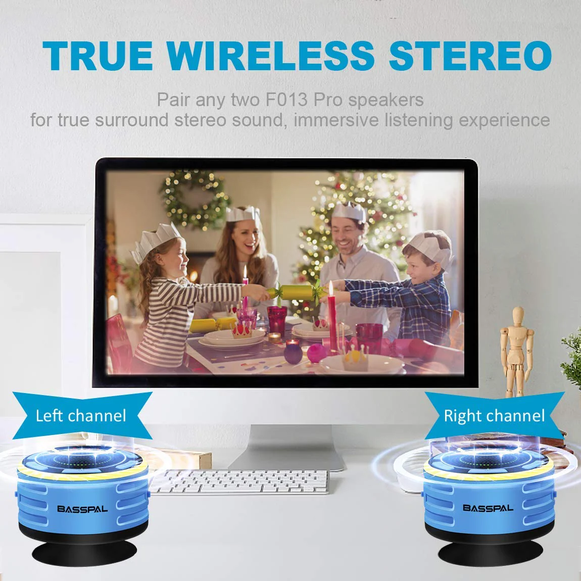 IPX7 Waterproof Speaker, Bluetooth Portable Wireless Shower Speakers with LED Display, FM Radio, Suction Cup, Light Show, TWS, Loud Stereo Sound for Pool Beach Home Party Travel Outdoors BLUE - Image 5