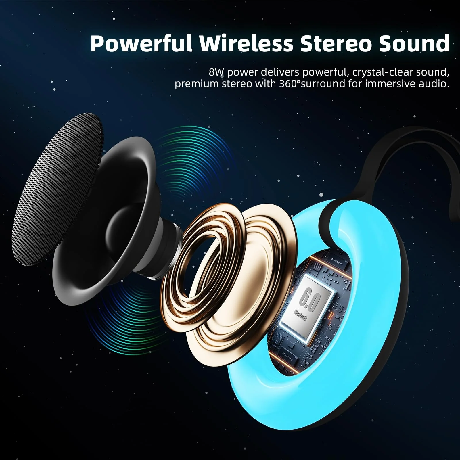 IPX7 Waterproof Speaker with Dynamic LED Light,Bluetooth Shower Speaker,Portable Bluetooth Speakers,Floating, True Wireless Stereo for Outdoor/Pool/Beach,BT5.3/TF-Card,Ideal Gifts(Black) Black - Image 4