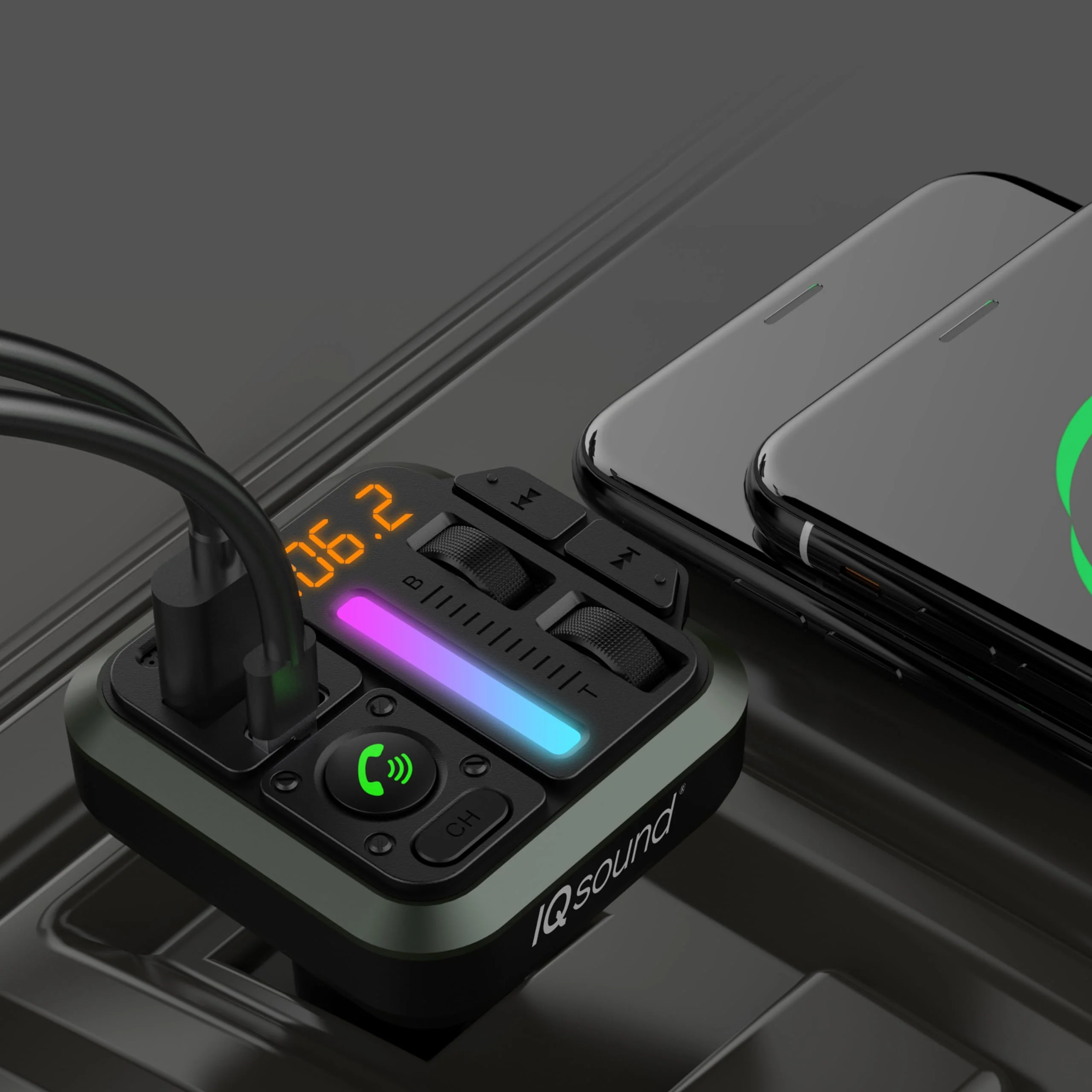 IQ Sound IQ-311BT 2-in-1 FM Bluetooth Transmitter & Car Charger with Bass & Treble Control, Wirelessly Stream Calls & Music, Hands-Free Mode, LED Display, Fast-Charging, Siri/Google Voice - Image 4
