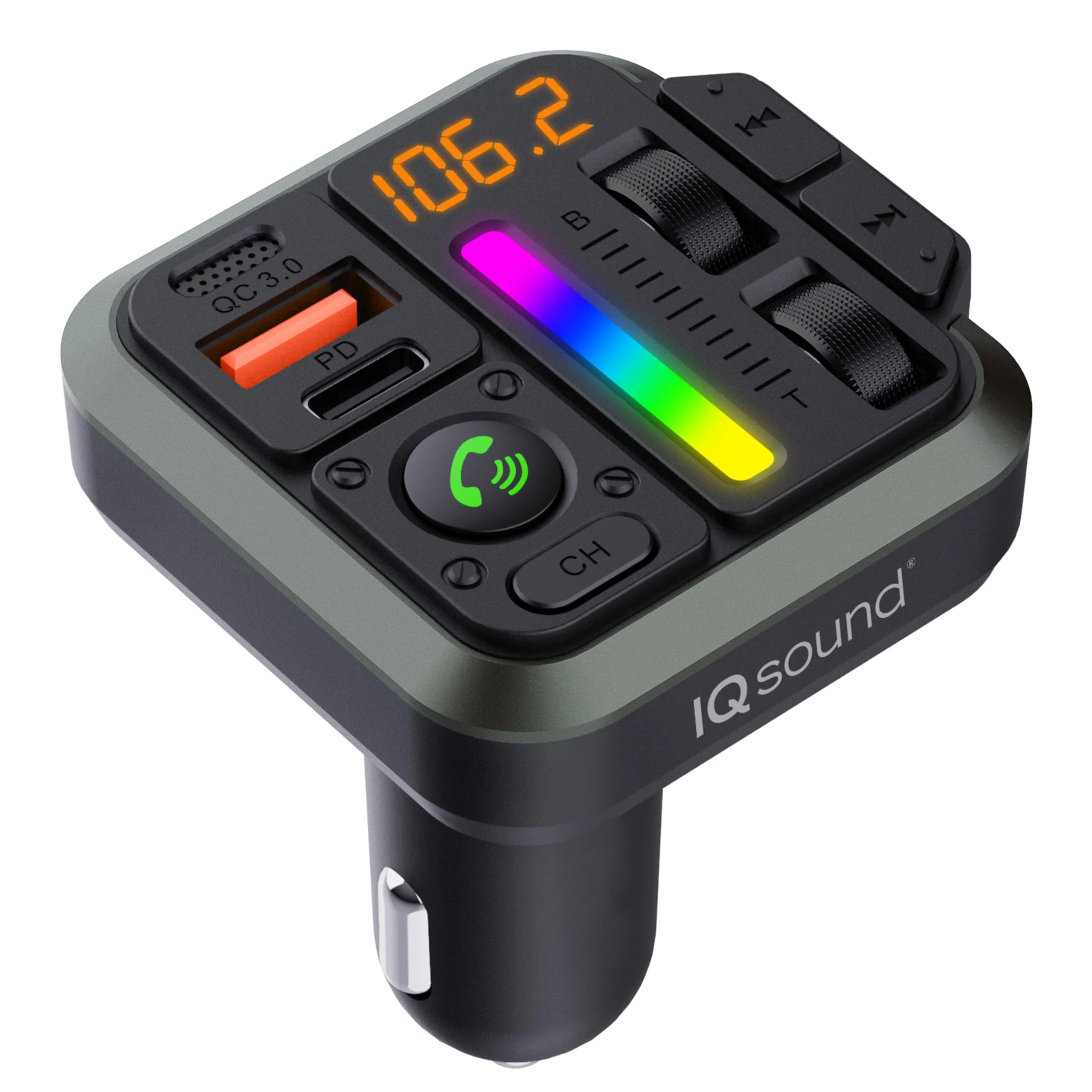 IQ Sound IQ-311BT 2-in-1 FM Bluetooth Transmitter & Car Charger with Bass & Treble Control, Wirelessly Stream Calls & Music, Hands-Free Mode, LED Display, Fast-Charging, Siri/Google Voice - Image 5