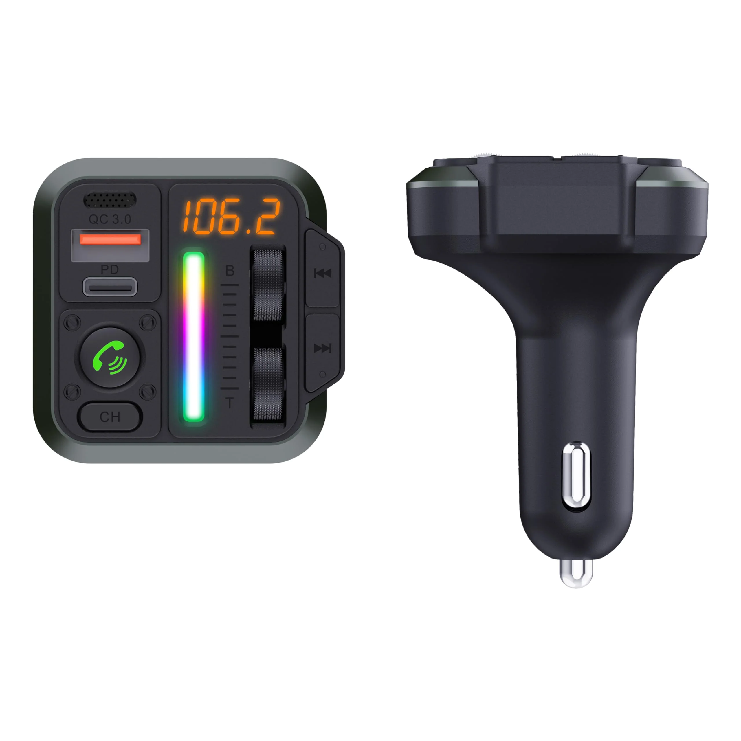 IQ Sound IQ-311BT 2-in-1 FM Bluetooth Transmitter & Car Charger with Bass & Treble Control, Wirelessly Stream Calls & Music, Hands-Free Mode, LED Display, Fast-Charging, Siri/Google Voice - Image 6