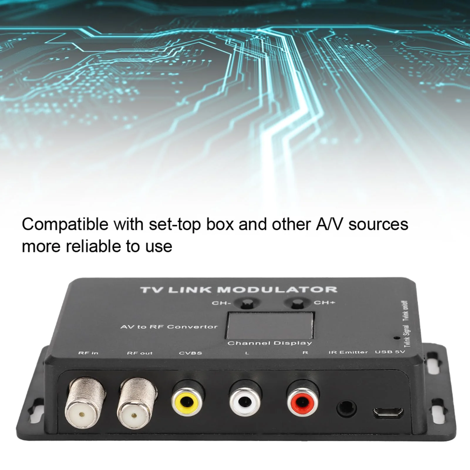 IR Modulator, TM70 UHF TV Link Modulator AV to RF Converter IR Extender Adapter with Channel Display, USB Cable, Receiving Cable - Image 3