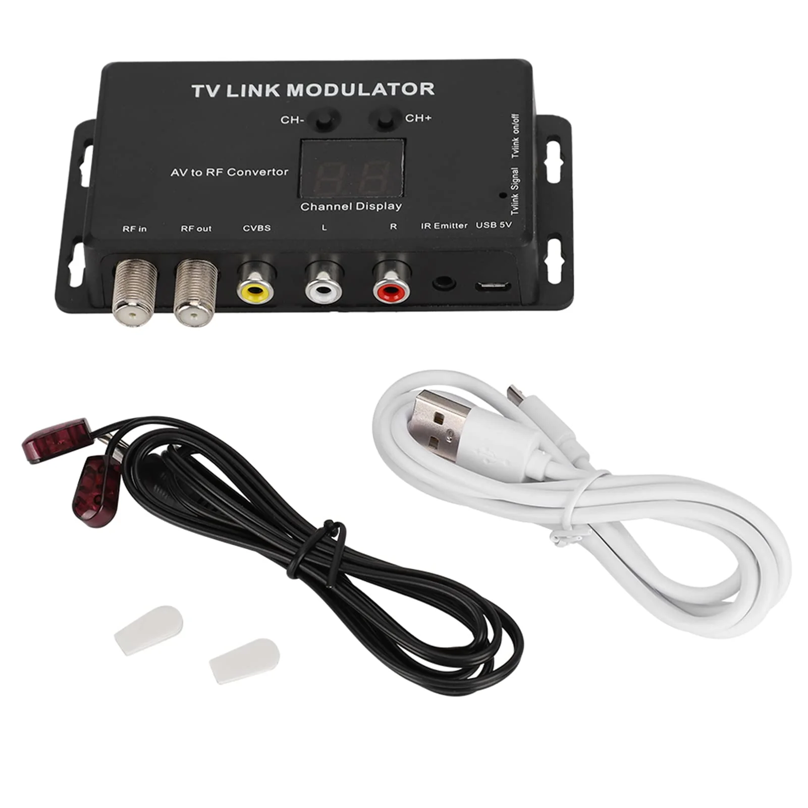 IR Modulator, TM70 UHF TV Link Modulator AV to RF Converter IR Extender Adapter with Channel Display, USB Cable, Receiving Cable - Image 5