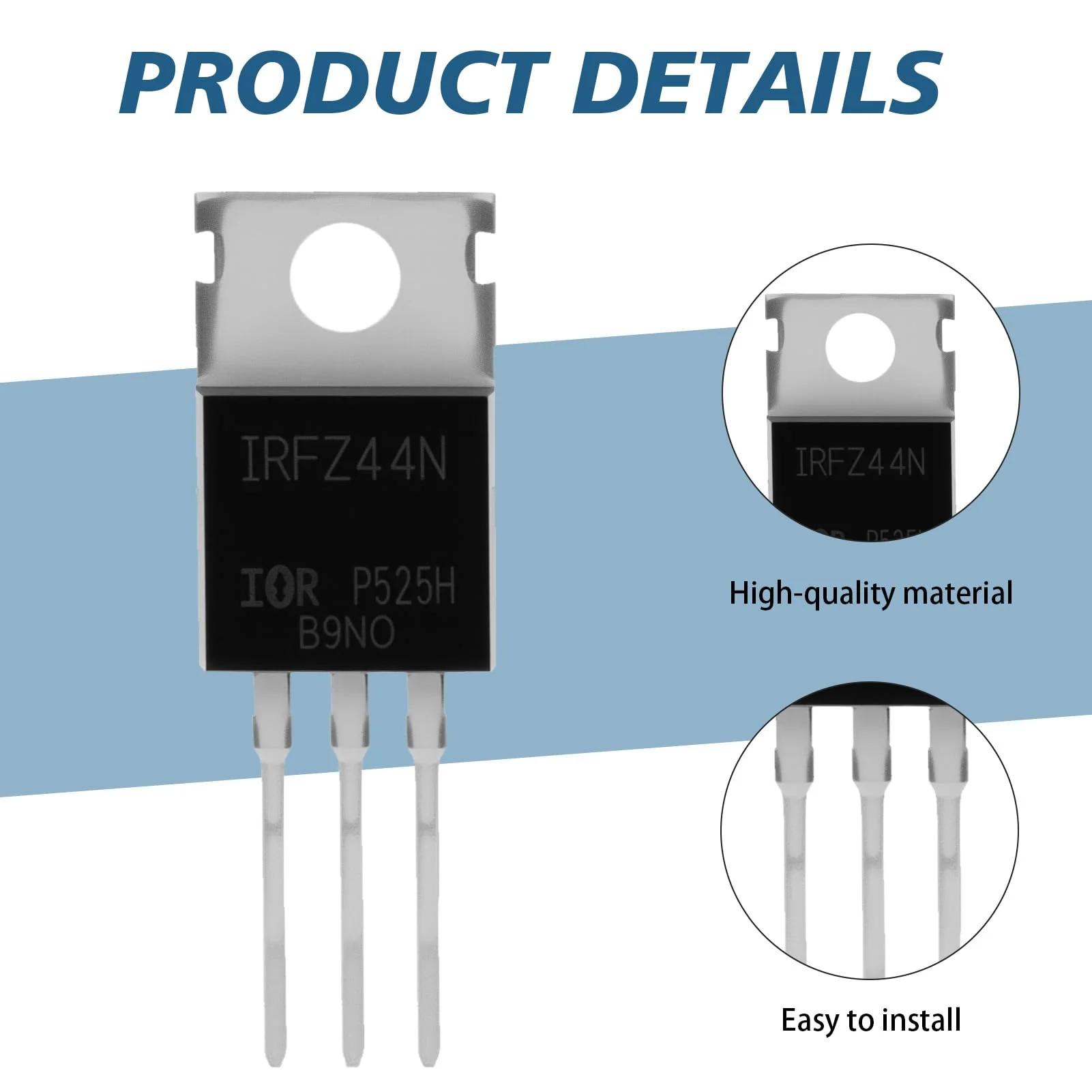 IRFZ44N N-Channel MOSFET Transistors, Powerful Rectifier, 49A 55V, for High Performance Switching Applications, Pack of 10 - Image 3