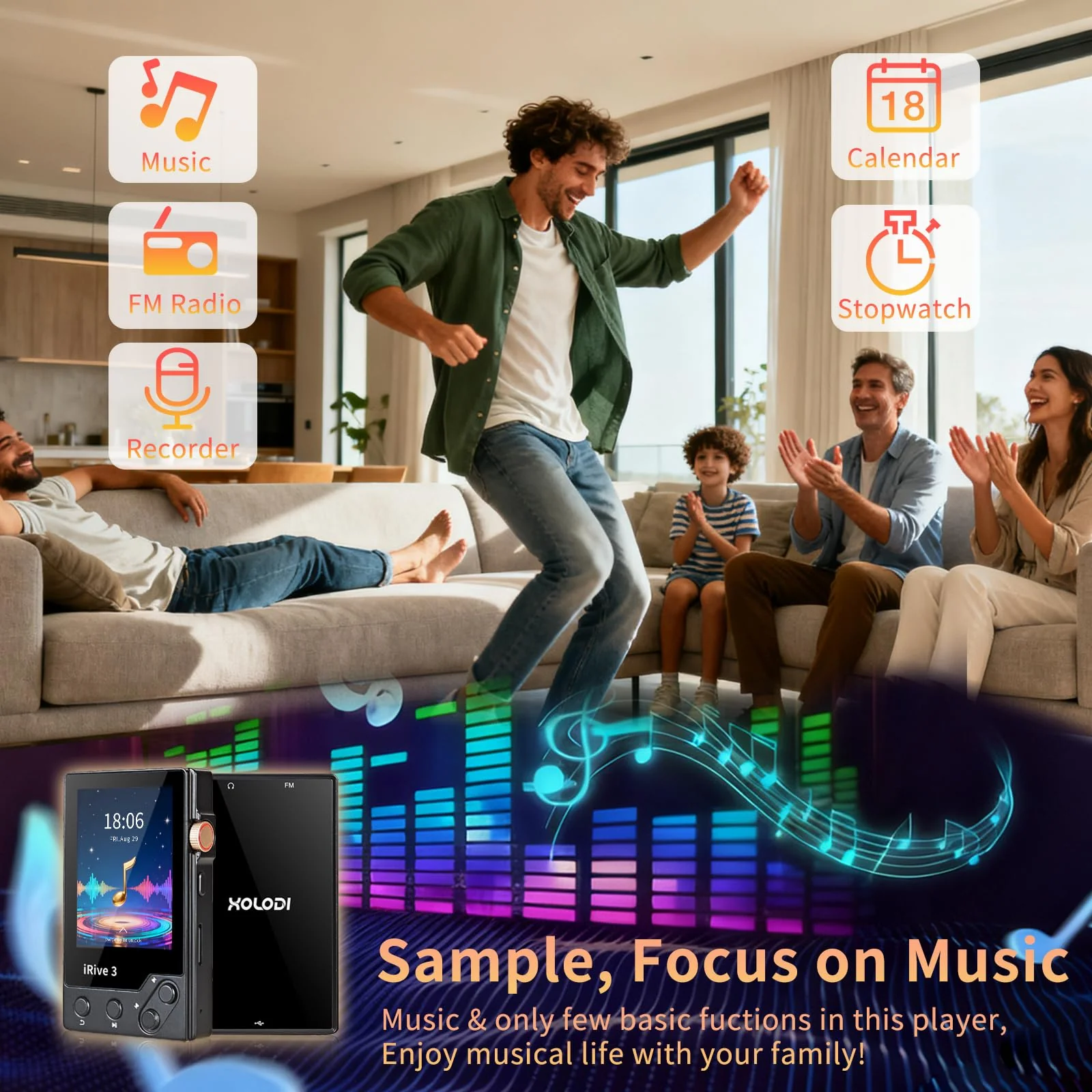 iRive3 MP3 Player Clear HiFi Stereo Sound 32GB Bluetooth Music Player with FM Radio Voice Recorder Expandable up to 128GB - Image 3