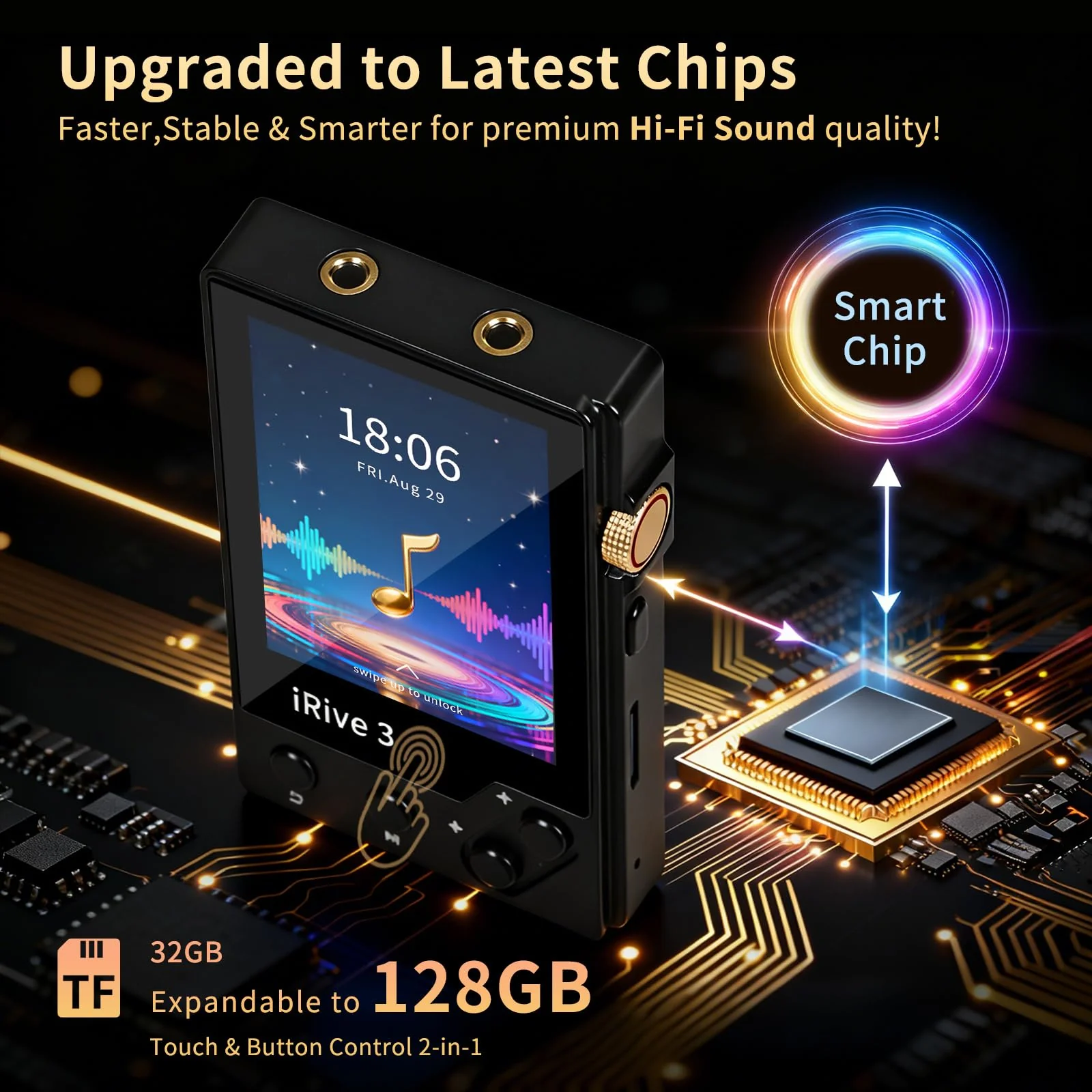 iRive3 MP3 Player Clear HiFi Stereo Sound 32GB Bluetooth Music Player with FM Radio Voice Recorder Expandable up to 128GB - Image 5