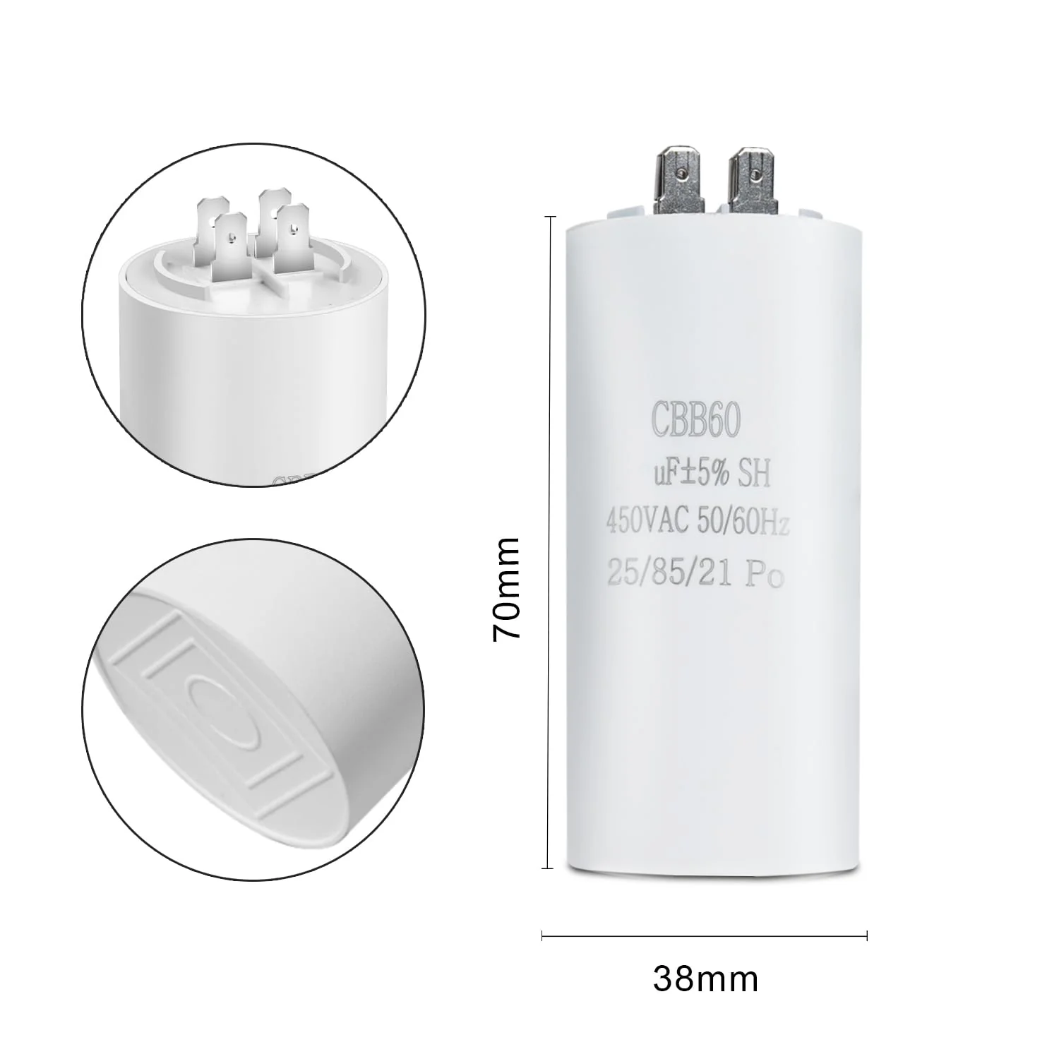 Iruihoo CBB60 Motor Capacitor, 20µF 450V Capacitor 50/60Hz Starting Capacitor 20UF Motor Run Capacitor Plug for Electric Motor P_20uF - Image 5