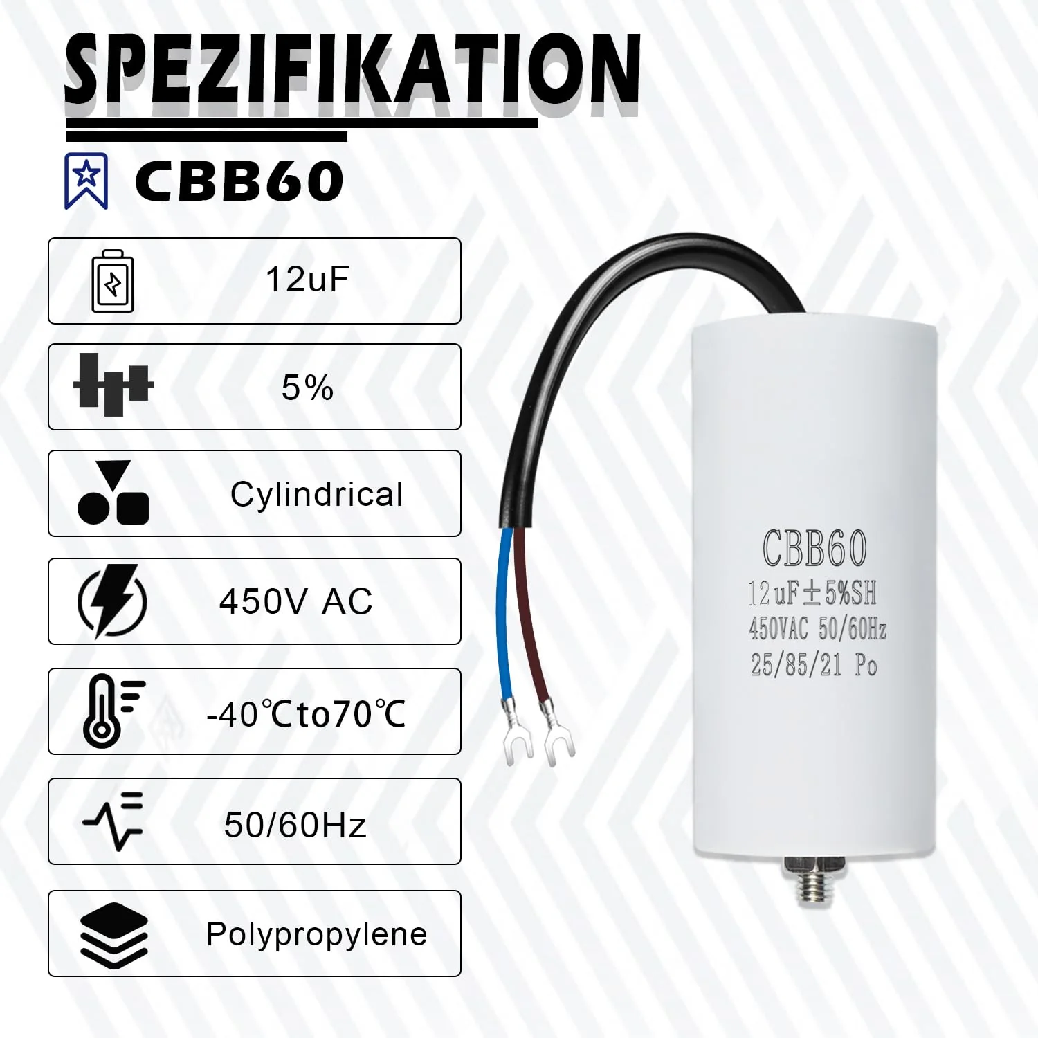 Iruihoo Motor Capacitor CBB60 12µF 450V Capacitor Starting Capacitor 50/60Hz with Wire M8 Capacitor for Electric Motor M_12uF - Image 2
