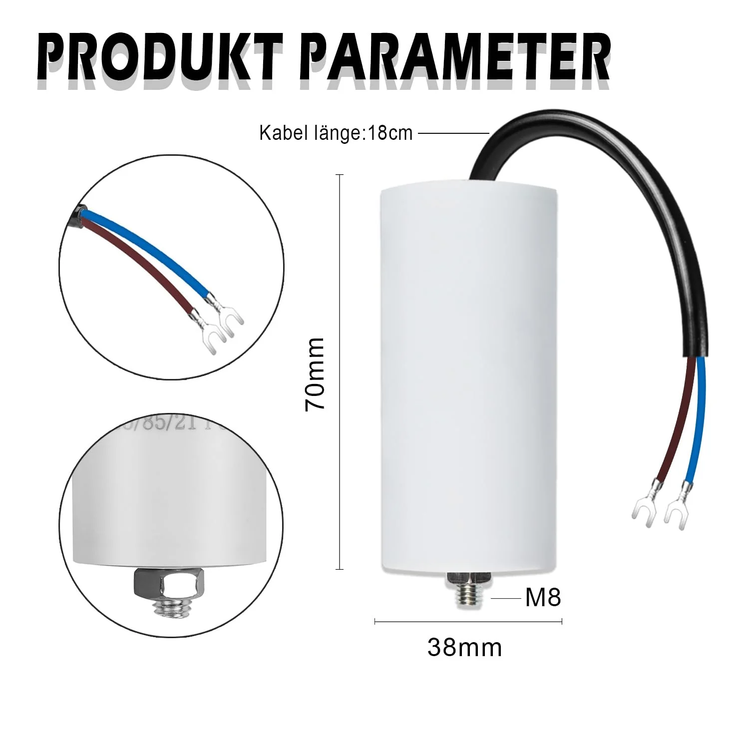 Iruihoo Motor Capacitor CBB60 12µF 450V Capacitor Starting Capacitor 50/60Hz with Wire M8 Capacitor for Electric Motor M_12uF - Image 4