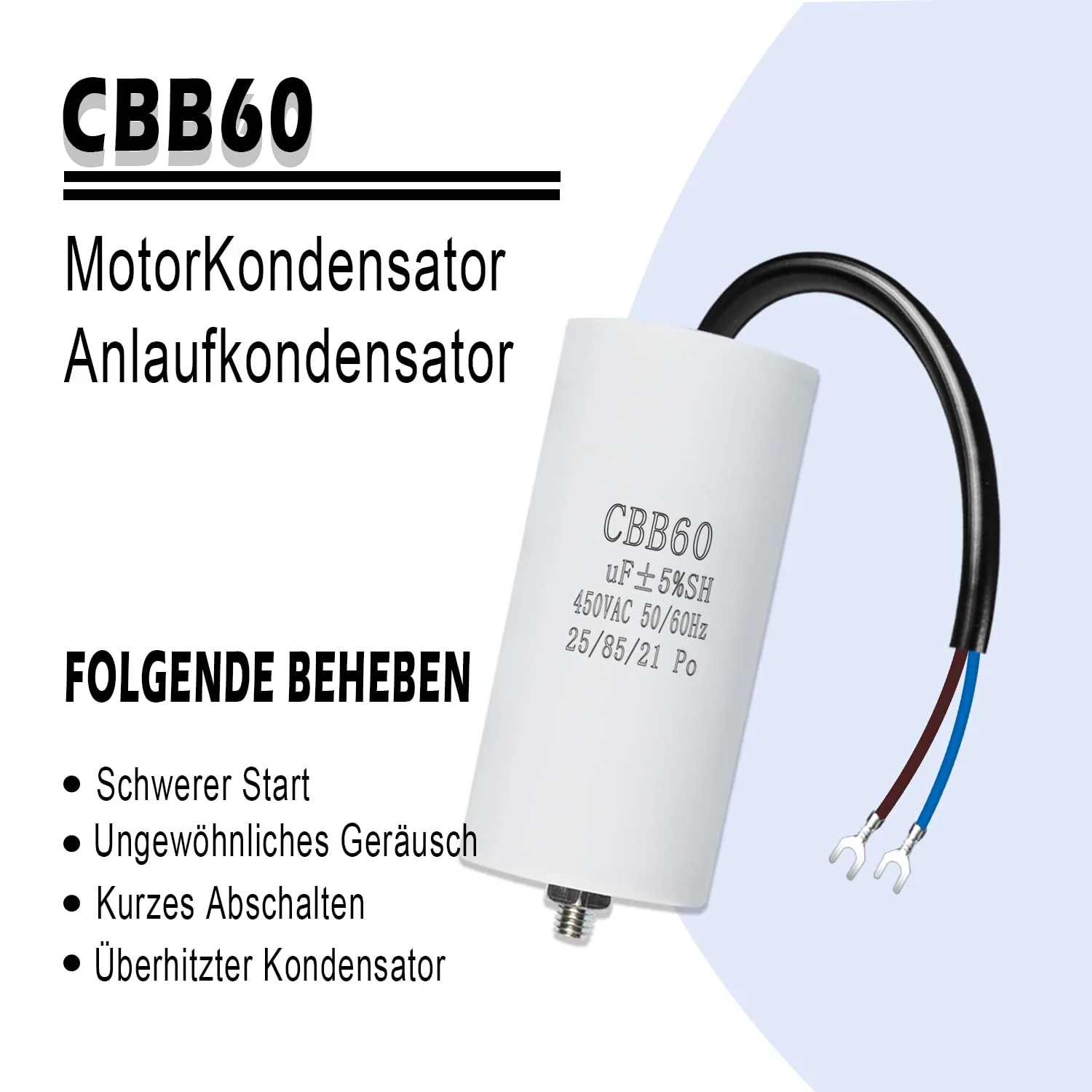 Iruihoo Motor Capacitor CBB60 12µF 450V Capacitor Starting Capacitor 50/60Hz with Wire M8 Capacitor for Electric Motor M_12uF - Image 6