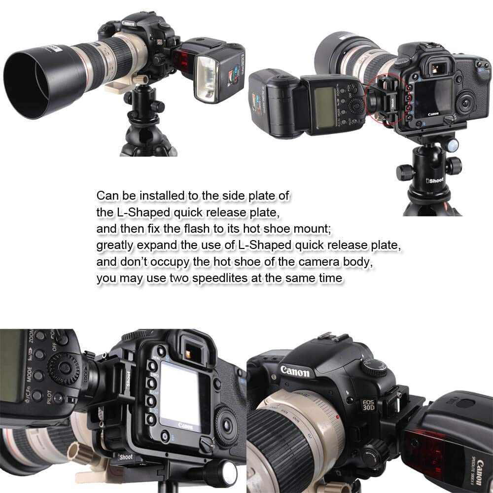 iShoot Metal Clamp with Universal Hot Shoe Mount Compatible with 39mm Arca-Swiss Fit Quick Release Pate L-Shaped Camera Holder Bracket Support & Speedlite Flash of Standard Cold Foot - Image 9