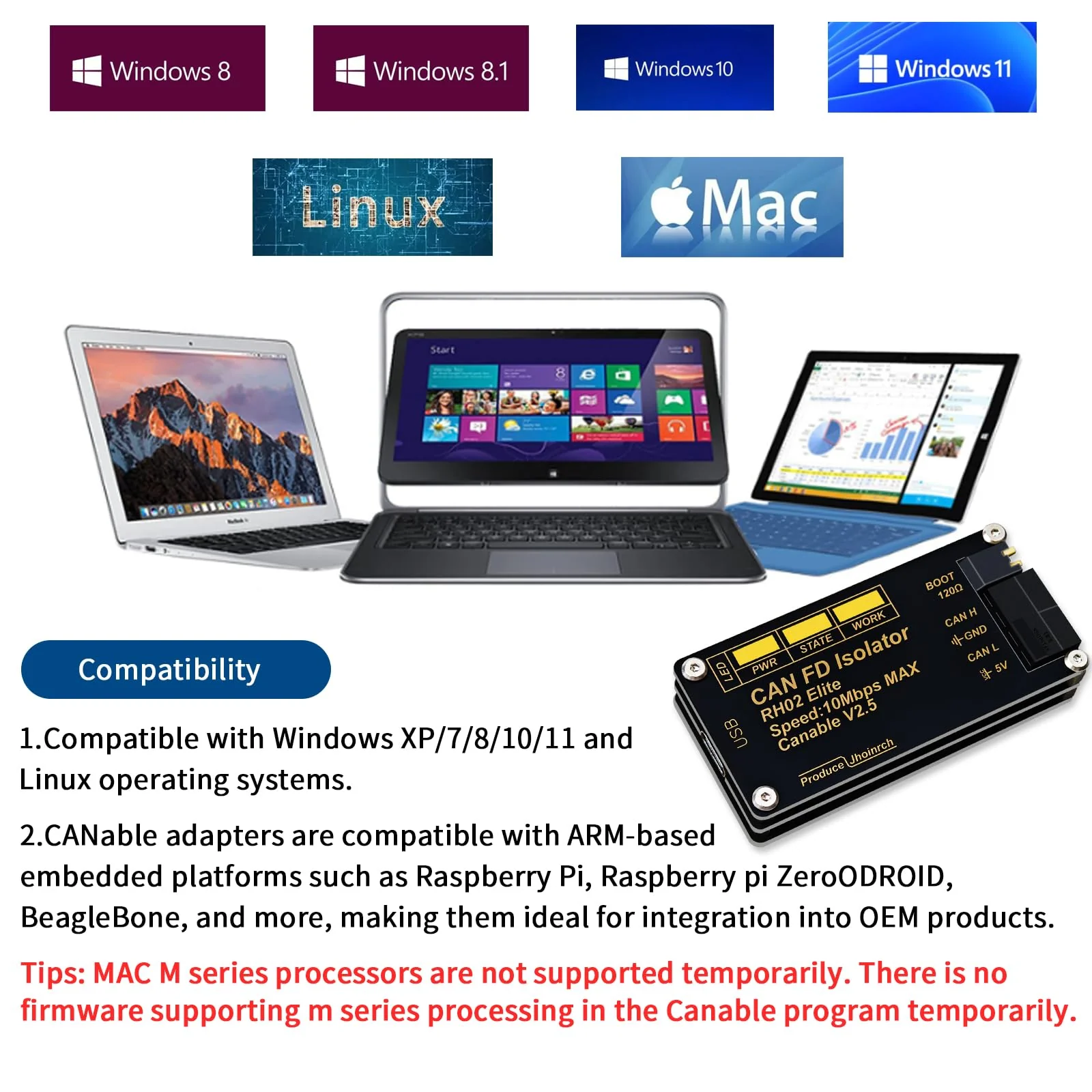 Isolated USB to CAN FD Adapter Converter Based on CANable V2.5 Supports Up to 10Mbps - Image 4