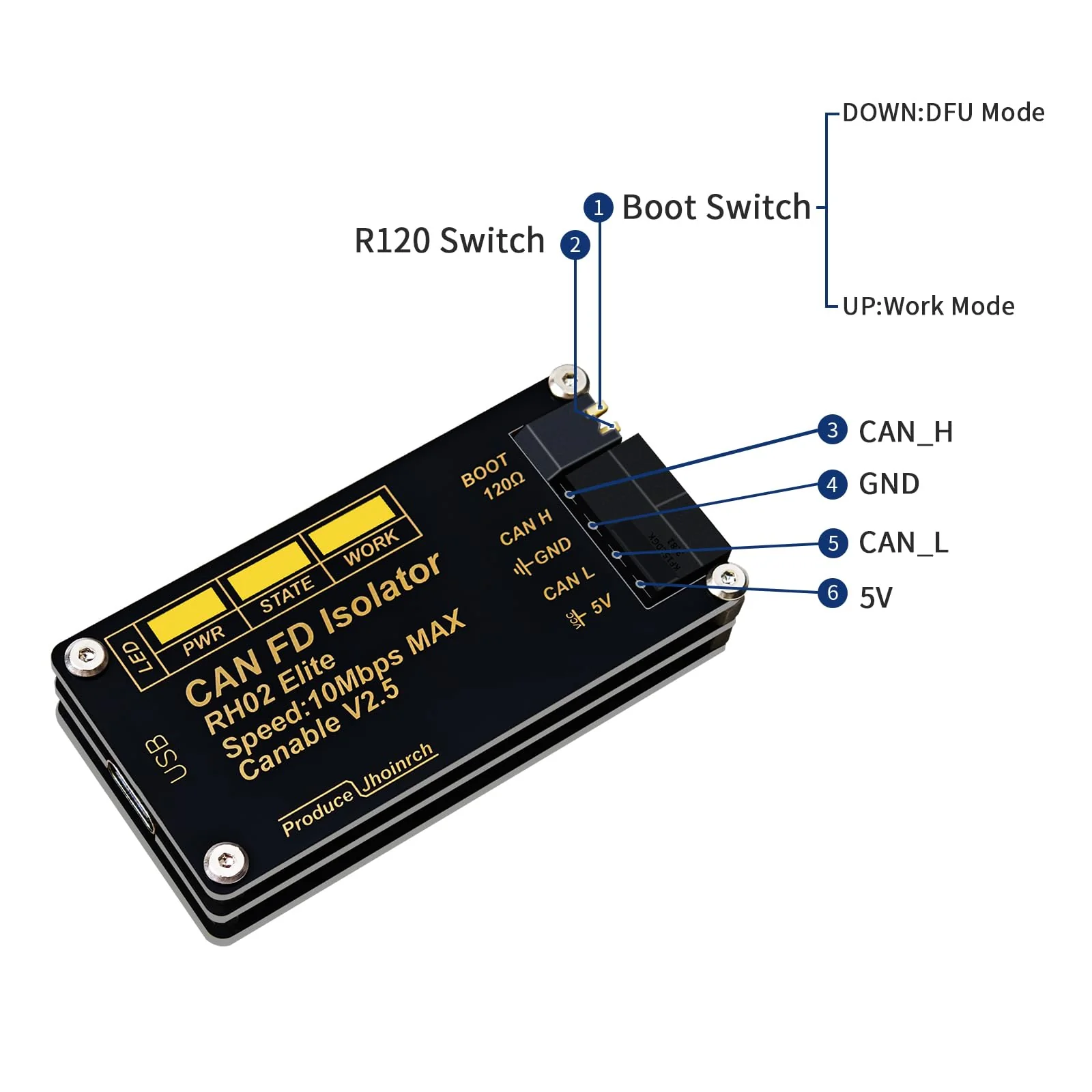Isolated USB to CAN FD Adapter Converter Based on CANable V2.5 Supports Up to 10Mbps - Image 6