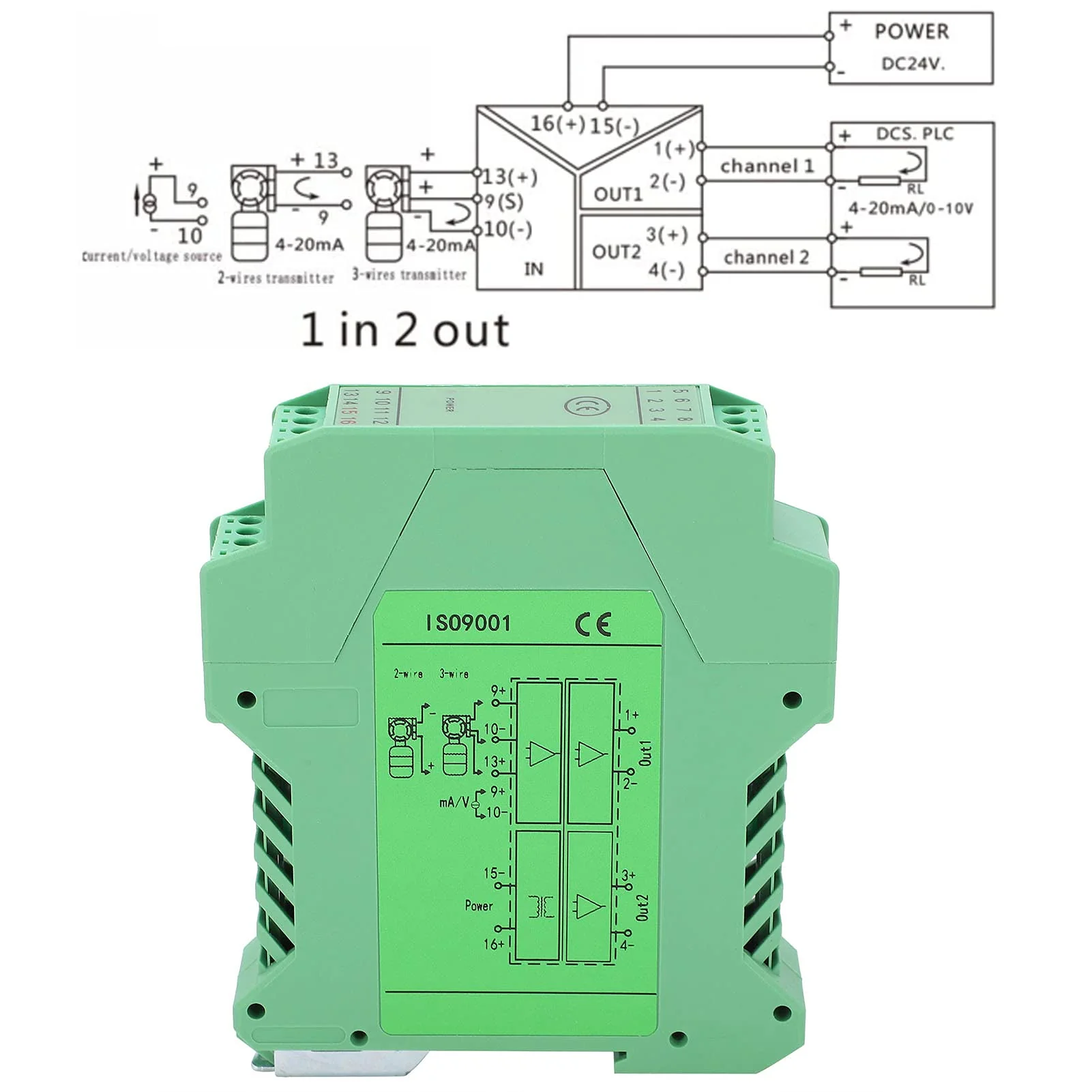 Isolator, 0-10V To 0-10V Current Conditioner, Analog Isolator Transmitter Splitter, DIN Rail Mount, PLC Detect Conditioner for 2 or 3 Wire Transmitters - Image 3